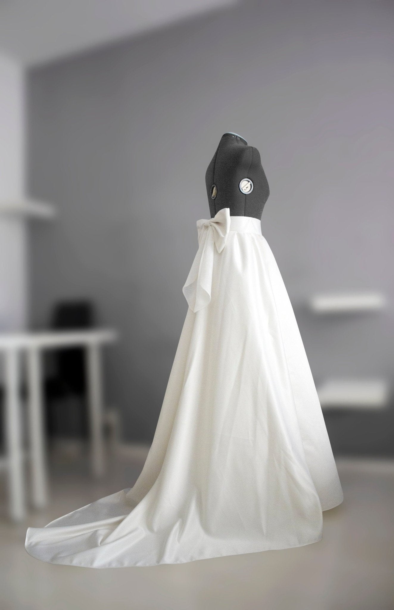 A - line wedding skirt with big bow & train, matte satin bridal skirt, custom color & size, pockets, formal skirt, made to measure - Made To Measure Skirts By Asya Kolarova