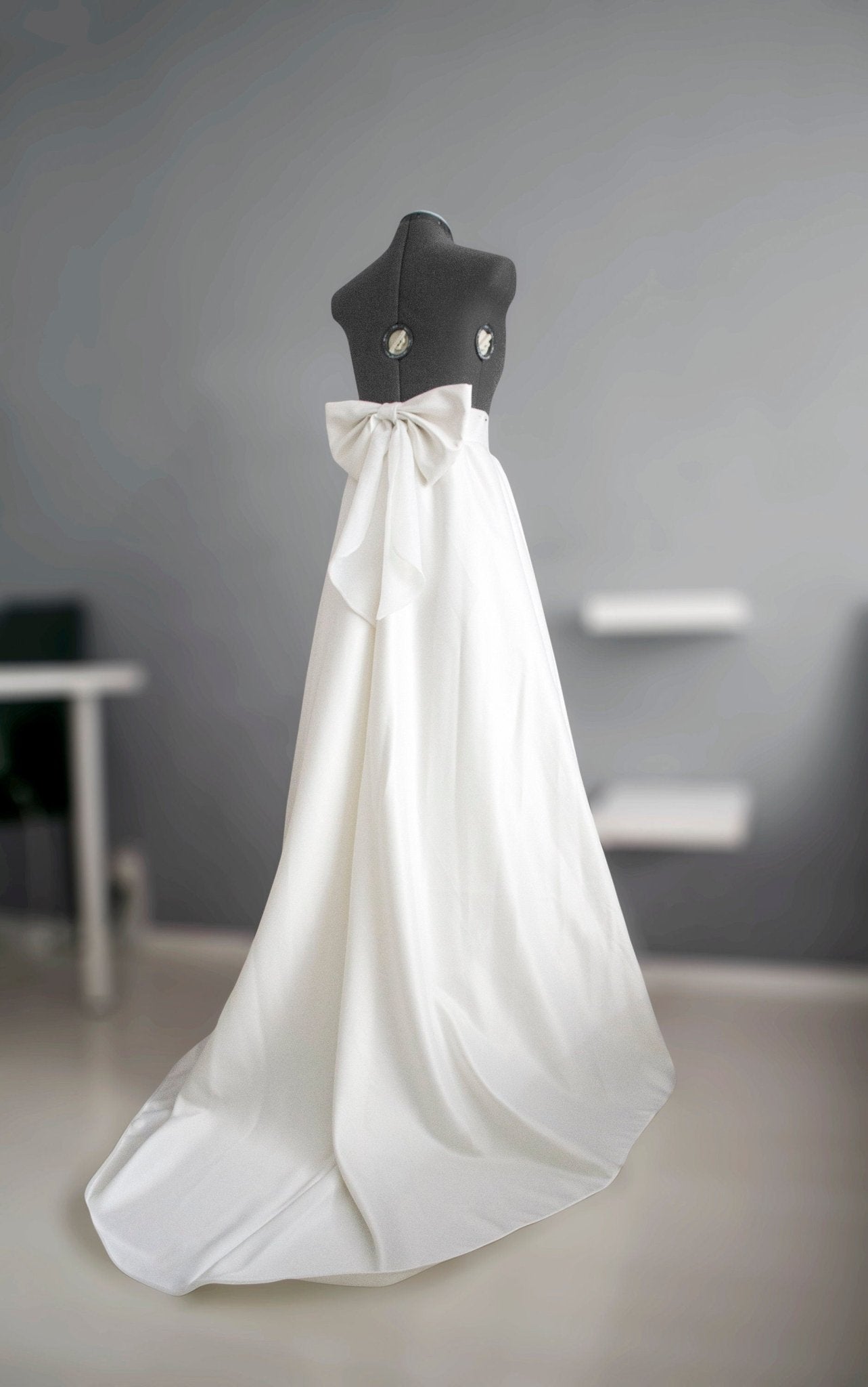 A - line wedding skirt with big bow & train, matte satin bridal skirt, custom color & size, pockets, formal skirt, made to measure - Made To Measure Skirts By Asya Kolarova