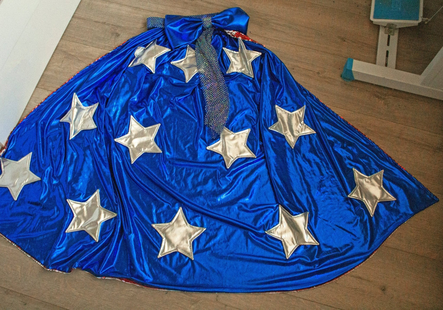 American Flag - Inspired Detachable Skirt with Reversible Sequins Metallic Stars and Sparkling Rhinestones Waistband Removable Skirt Big Bow Red White Blue - Made To Measure By Asya Kolarova