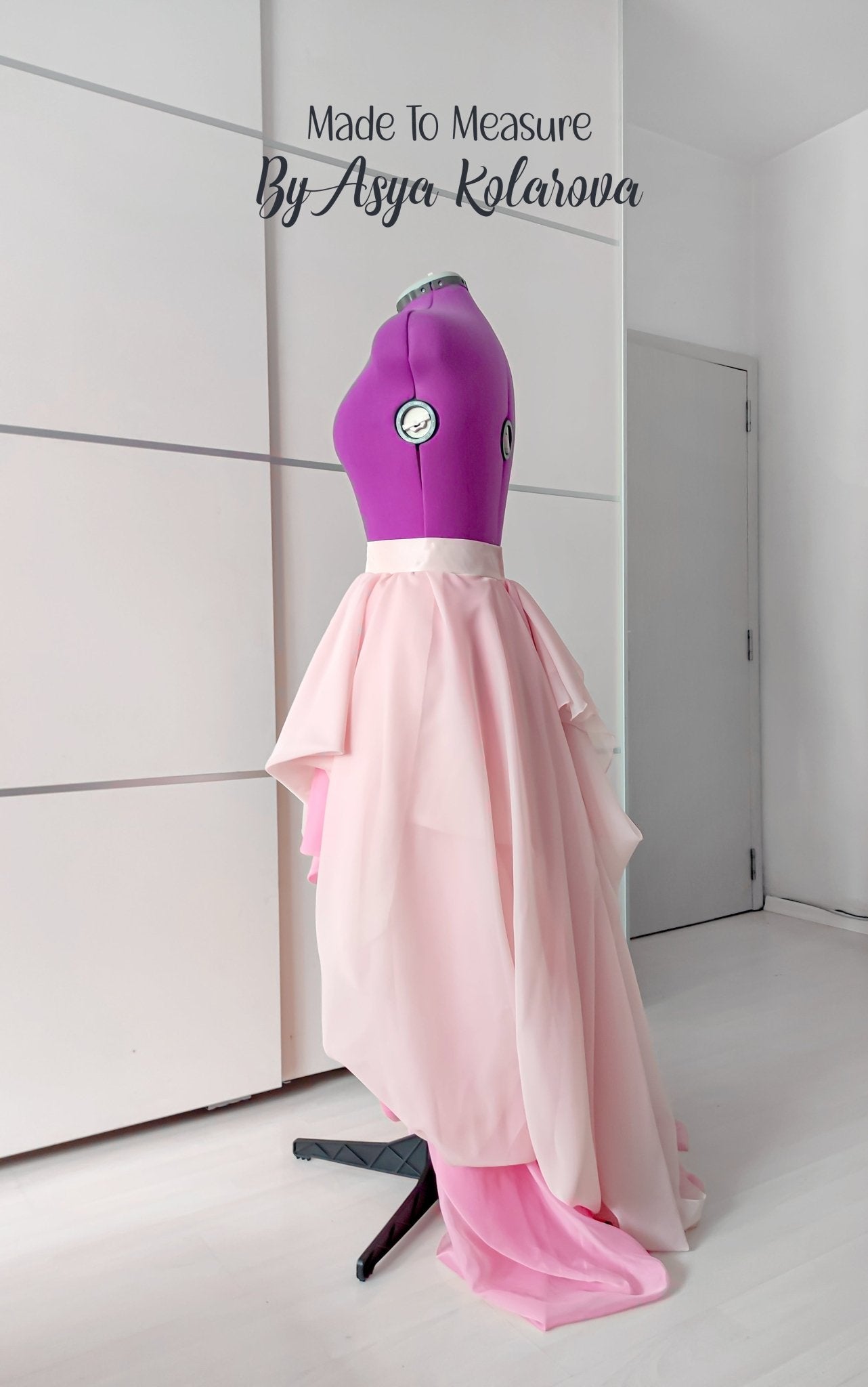 Asymmetrical Draped Skirt - Short Front, Long Back, Sheer Layers in Nude and Rose Pink with Lining Custom by Asya Kolarova - Made To Measure By Asya Kolarova