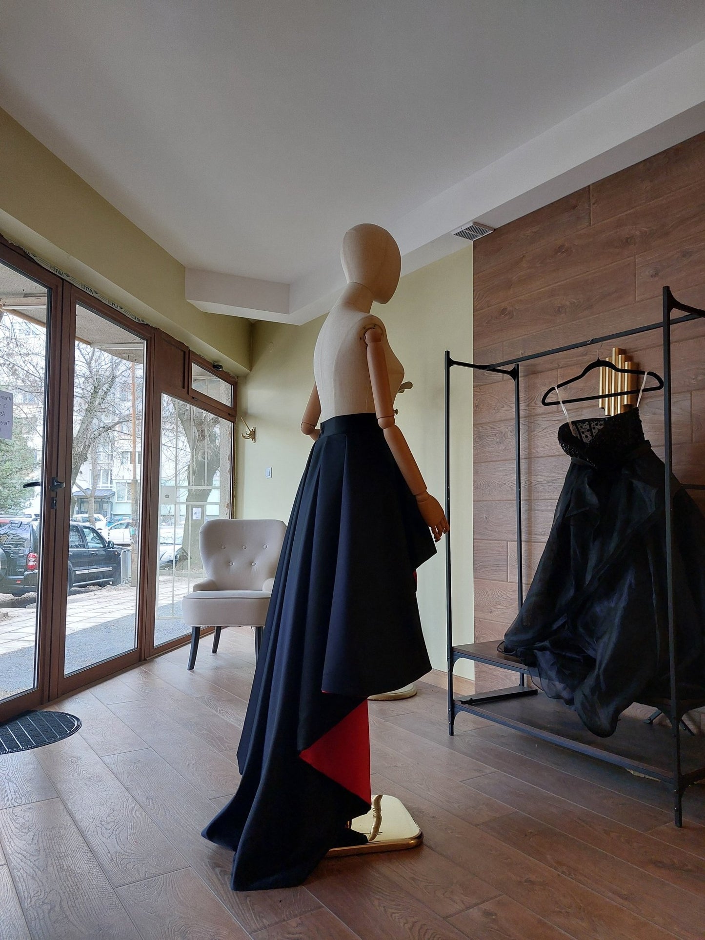 Asymmetrical Satin Skirt: Black / Red Formal Gown, Formal Evening Wear Custom Dress Separate - By Asya Kolarova