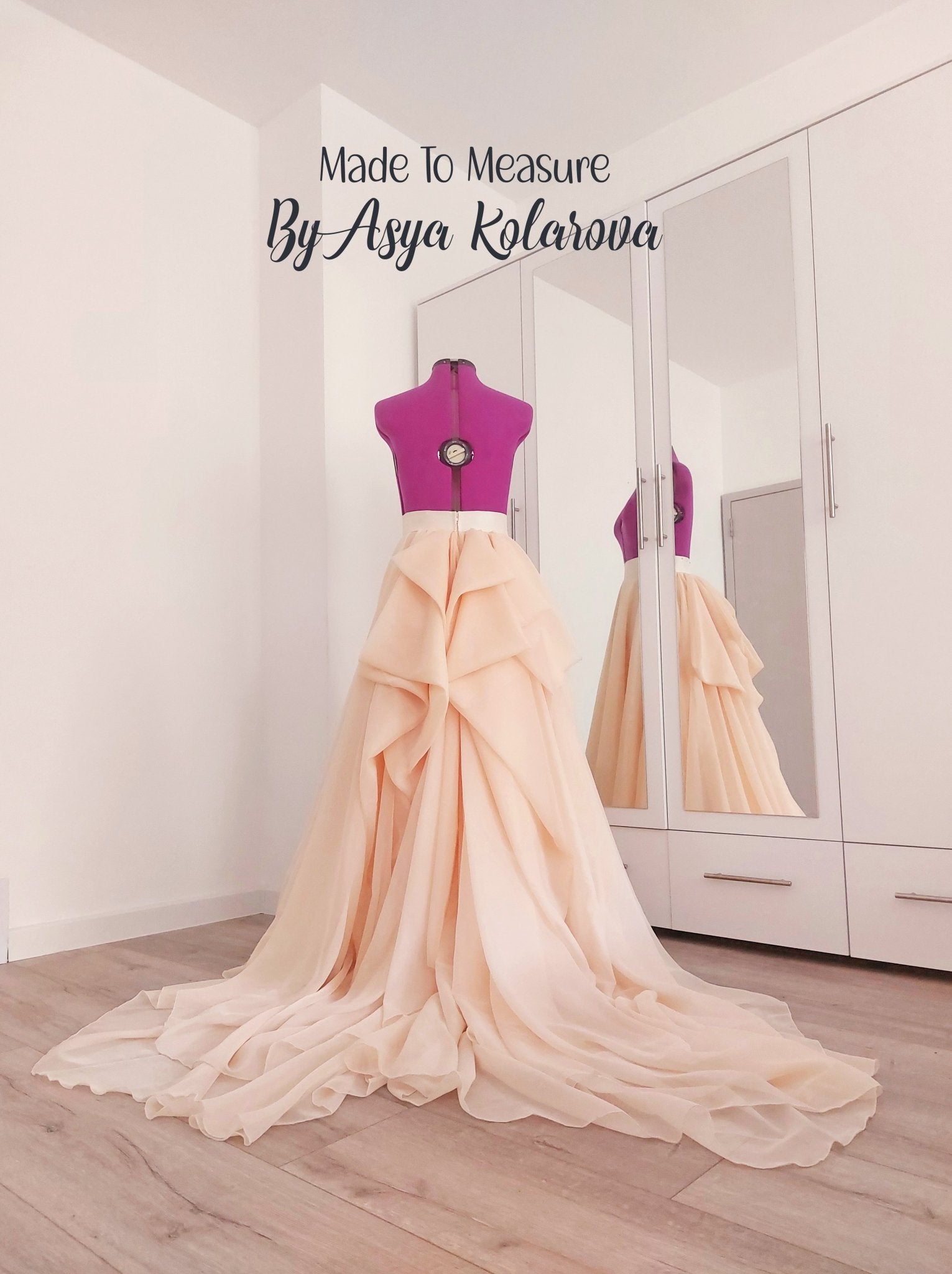 Blush Peach Wedding Skirt Train Voile Draped Bridal Skirt Long Ceremony Skirt Full Skirt Photo Sessions Special Occasion Made To Measure - Made To Measure By Asya Kolarova
