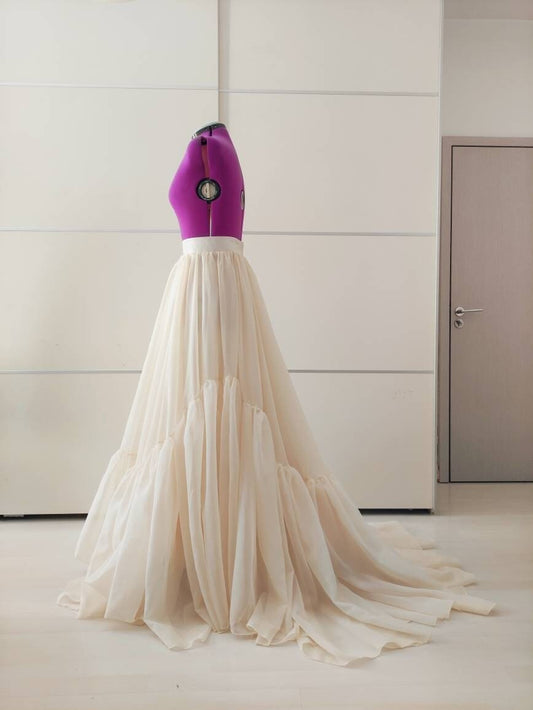 Cream Ruffle Wedding Skirt with Train – Flowy Bridal Skirt, Ceremony Dress Separate, Long Blush Skirt - Made To Measure Skirts By Asya Kolarova