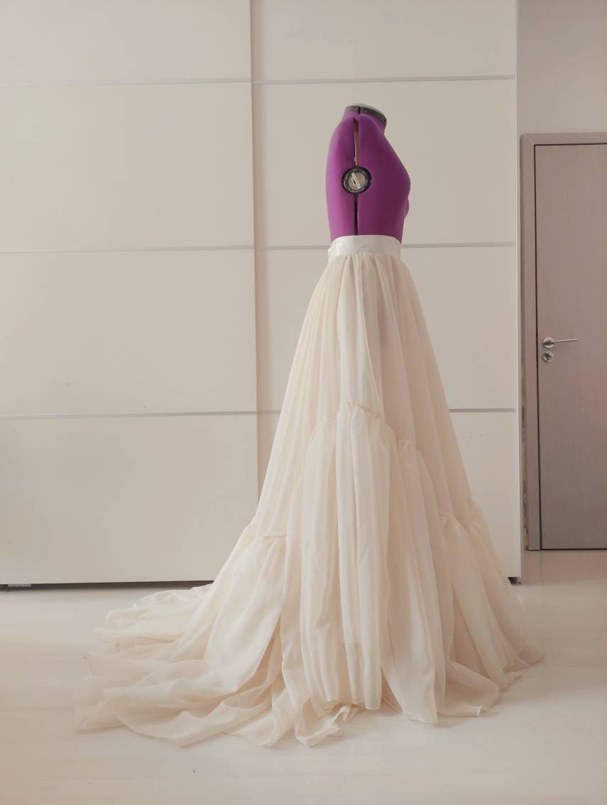 Cream Ruffle Wedding Skirt with Train – Flowy Bridal Skirt, Ceremony Dress Separate, Long Blush Skirt - Made To Measure Skirts By Asya Kolarova