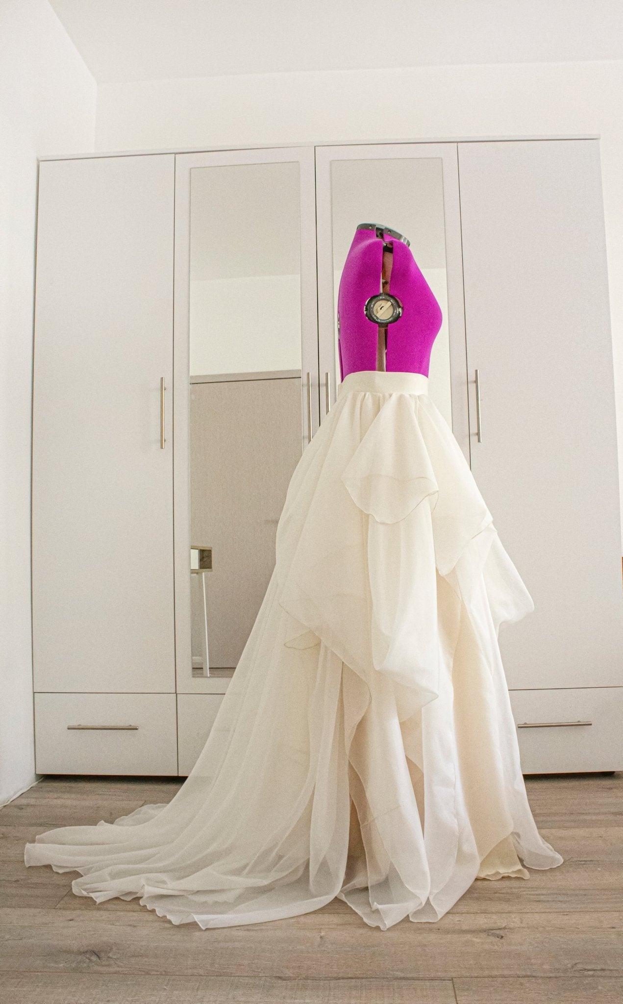 Custom - Made Ivory Wedding Skirt with Draped Design and Short Train - Made To Measure By Asya Kolarova