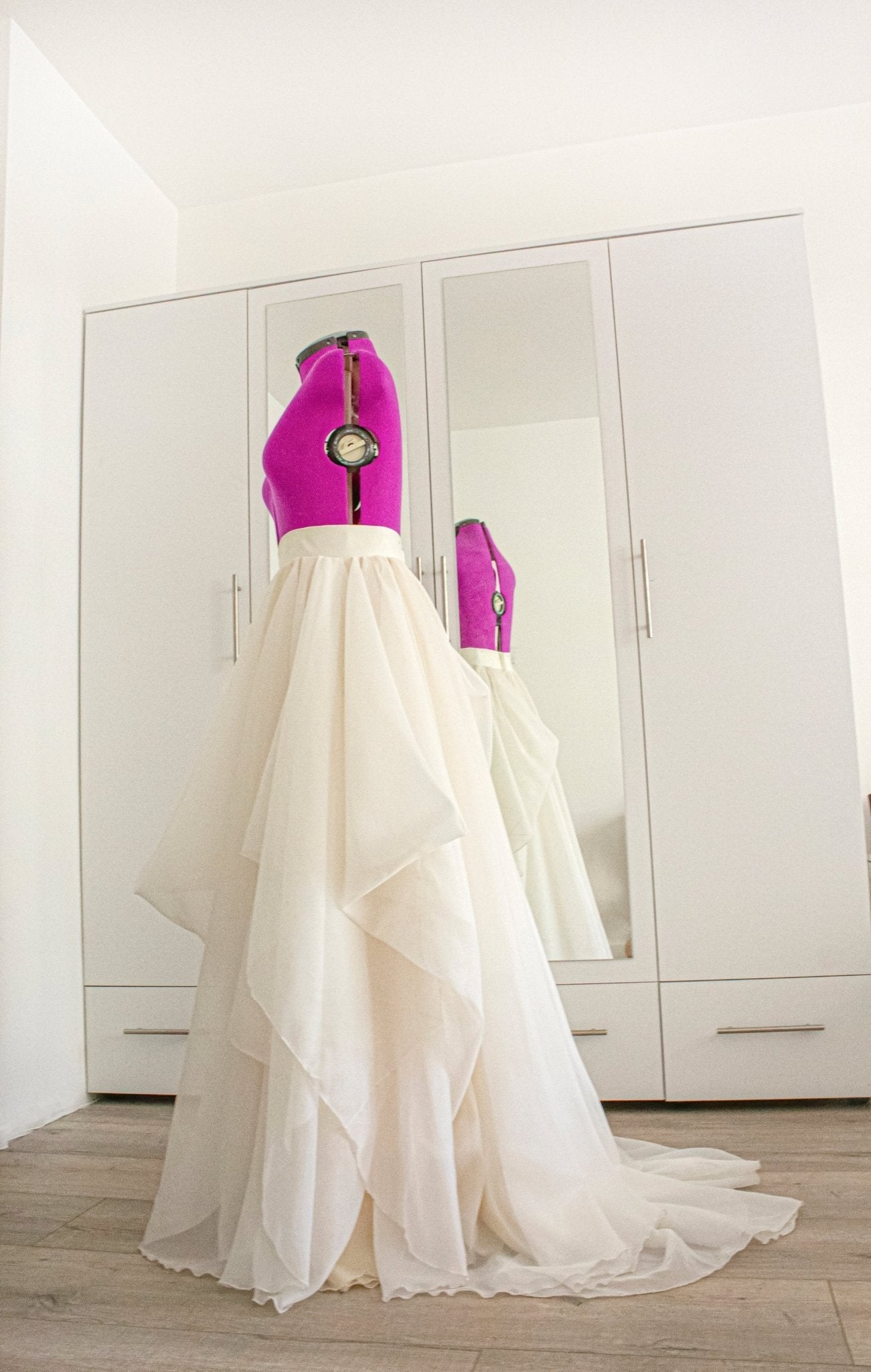 Custom - Made Ivory Wedding Skirt with Draped Design and Short Train - Made To Measure By Asya Kolarova