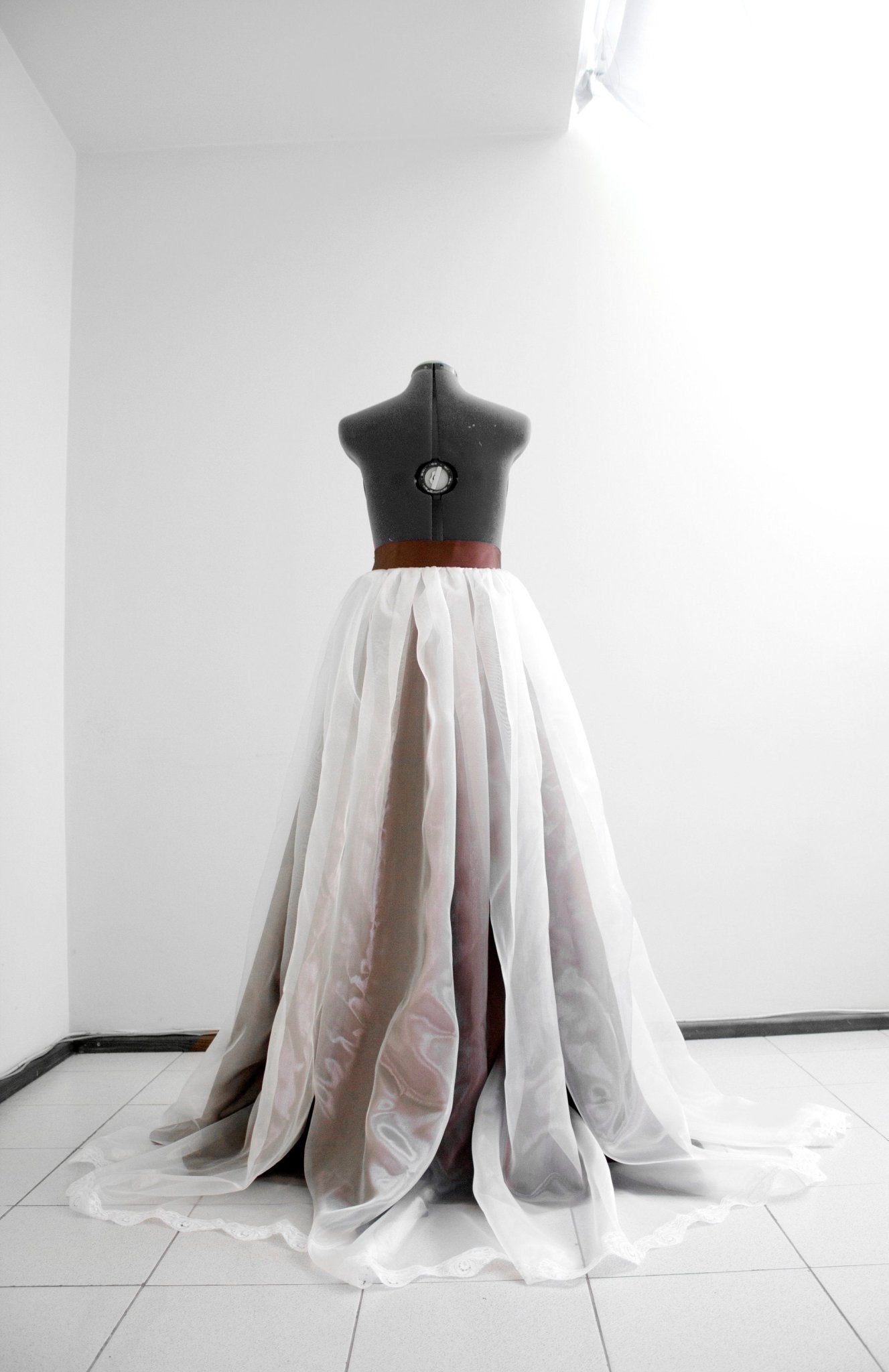 Detachable Open Overskirt – Organza & Taffeta Wedding Skirt, Bridal Gown Separate with Lace Trim - Made To Measure Skirts By Asya Kolarova