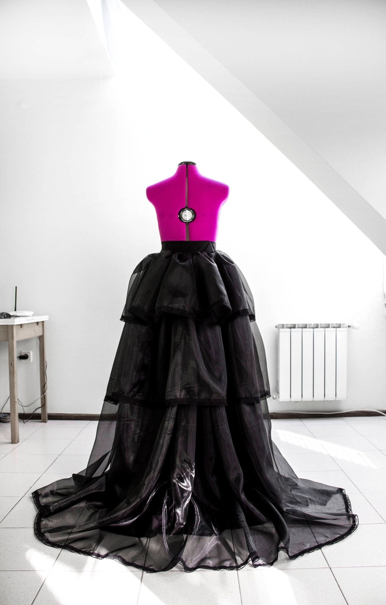 Detachable Ruffle Organza Overskirt – Layered Bustle Skirt - Black Taffeta Skirt – Formal Ball Gown Overlay for Wedding or Event - Made To Measure Skirts By Asya Kolarova