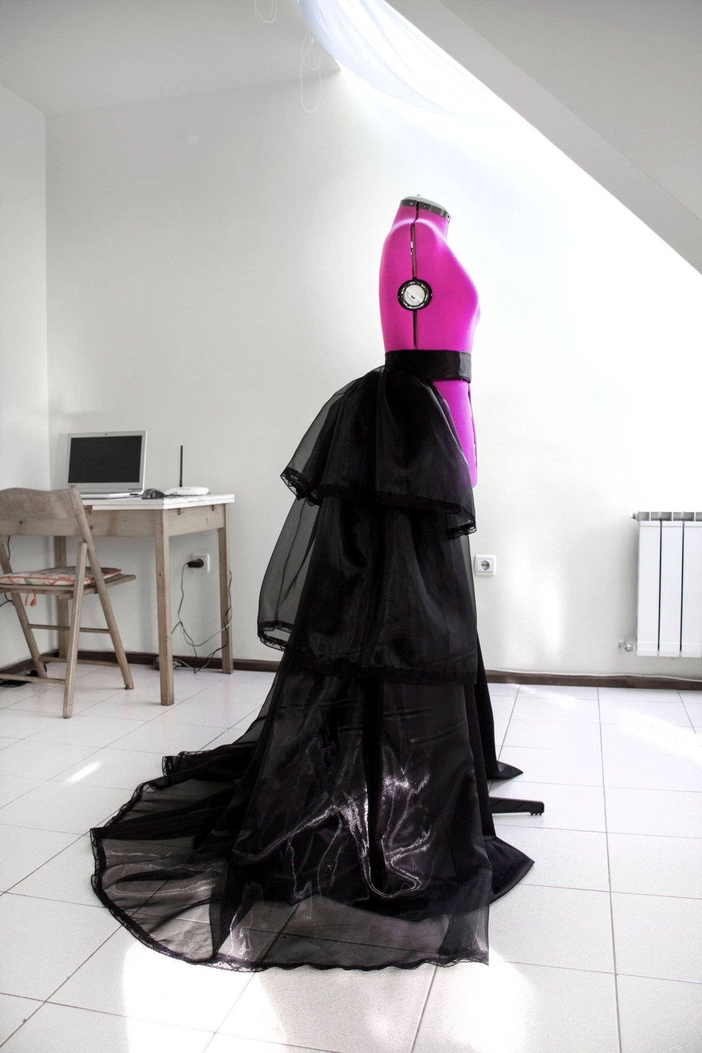 Detachable Ruffle Organza Overskirt – Layered Bustle Skirt - Black Taffeta Skirt – Formal Ball Gown Overlay for Wedding or Event - Made To Measure Skirts By Asya Kolarova