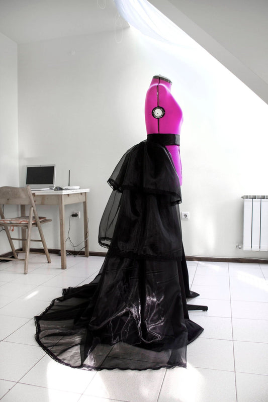 Detachable Ruffle Organza Overskirt – Layered Bustle Skirt - Black Taffeta Skirt – Formal Ball Gown Overlay for Wedding or Event - Made To Measure Skirts By Asya Kolarova