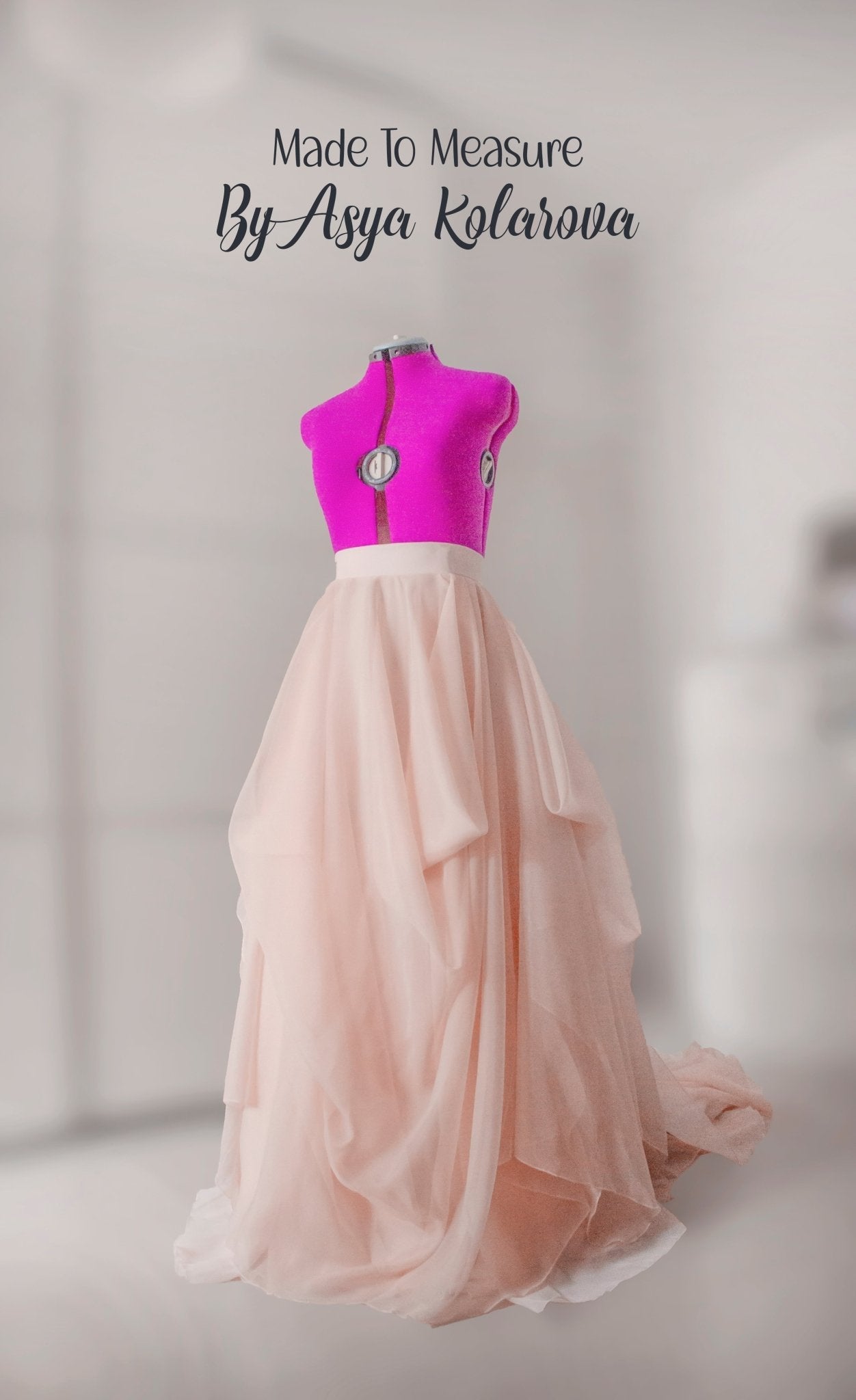 Draped A - Line Bridal Skirt with Cathedral Train by Asya Kolarova Made To Measure Skirt for Ceremony Weddings or Photo Session - Made To Measure By Asya Kolarova