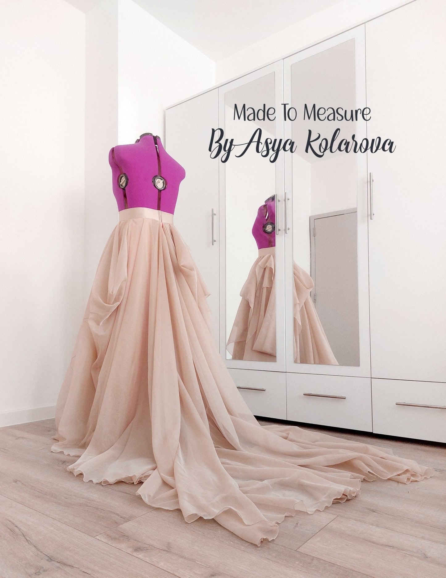 Draped Bridal Skirt with Long Train Full Wedding Skirt in Tan and Blush Colors Ceremony Photo Sessions Special Occasion Made To Measure - Made To Measure By Asya Kolarova