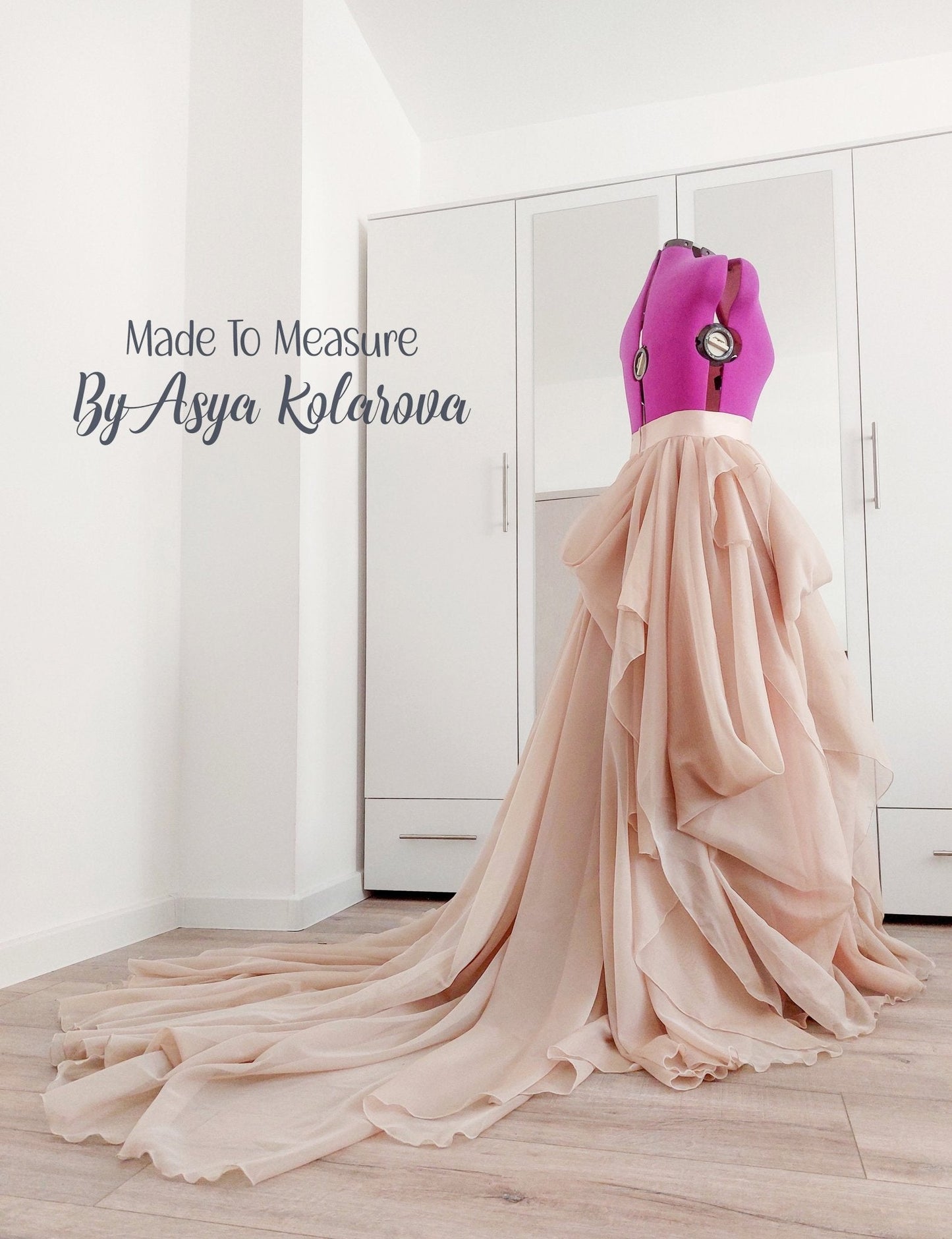 Draped Bridal Skirt with Long Train Full Wedding Skirt in Tan and Blush Colors Ceremony Photo Sessions Special Occasion Made To Measure - Made To Measure By Asya Kolarova