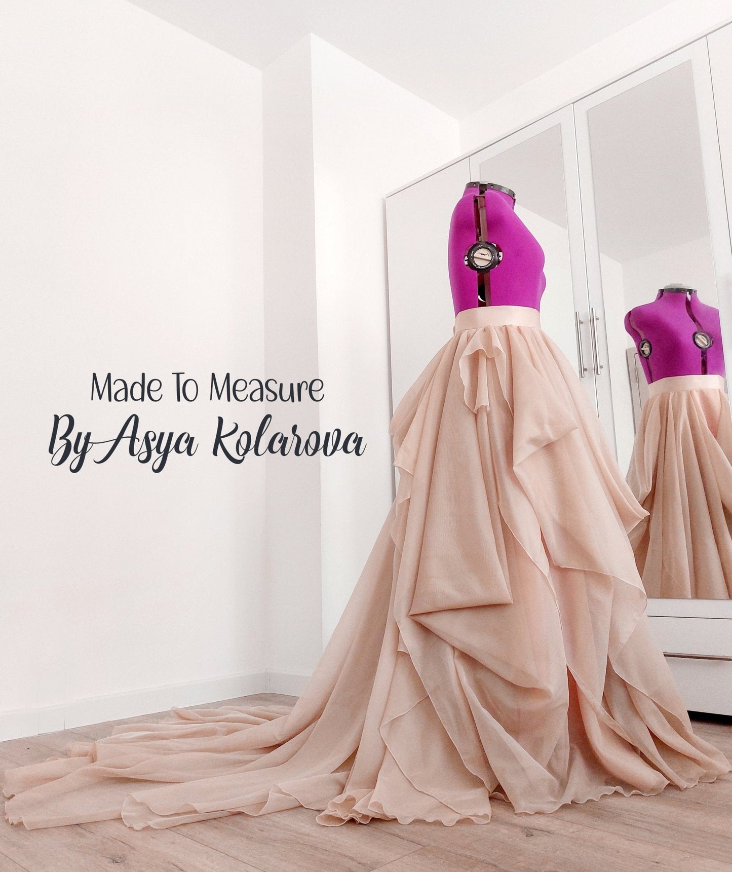 Draped Bridal Skirt with Long Train Full Wedding Skirt in Tan and Blush Colors Ceremony Photo Sessions Special Occasion Made To Measure - Made To Measure By Asya Kolarova