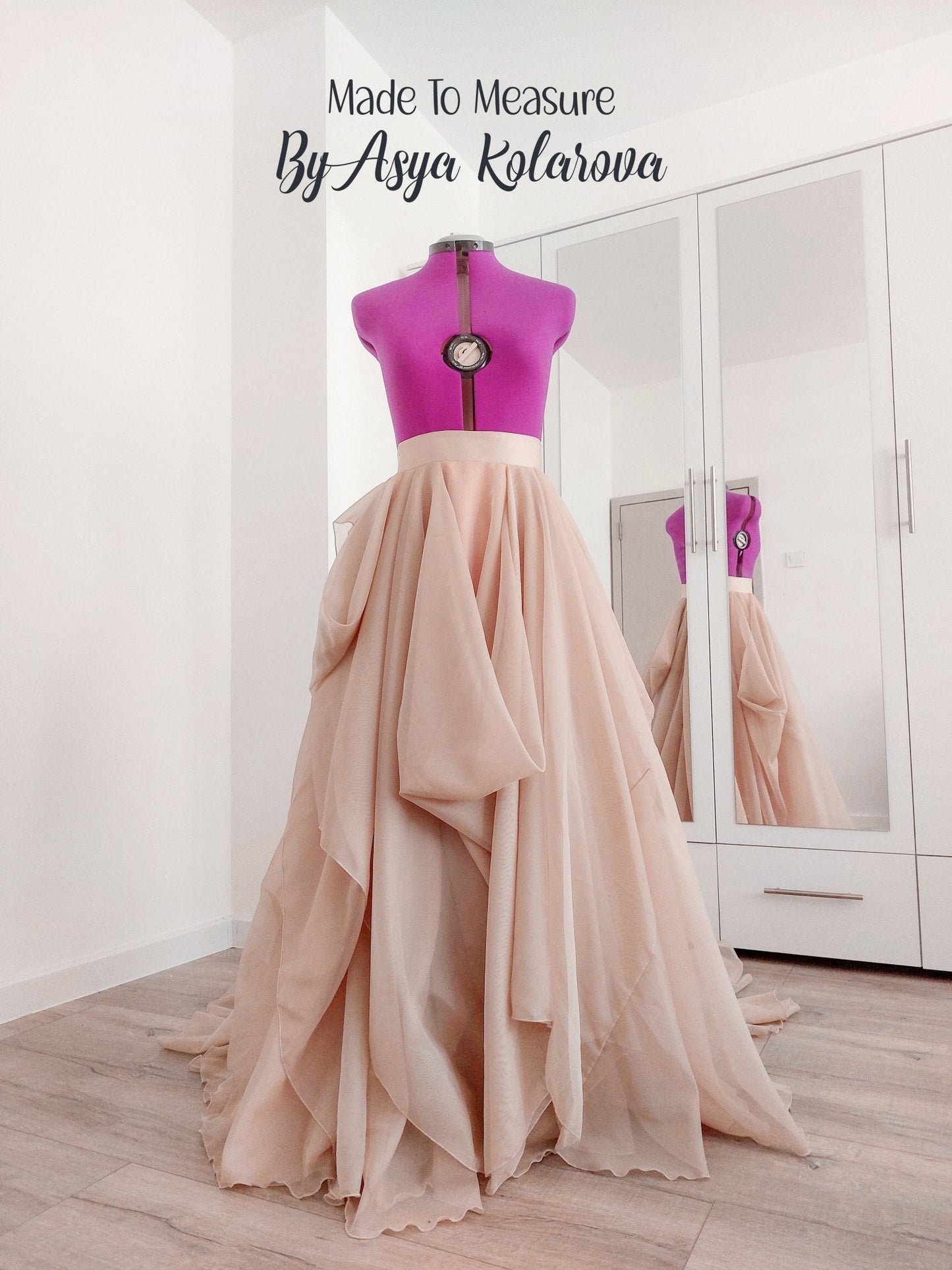 Draped Bridal Skirt with Long Train Full Wedding Skirt in Tan and Blush Colors Ceremony Photo Sessions Special Occasion Made To Measure - Made To Measure By Asya Kolarova