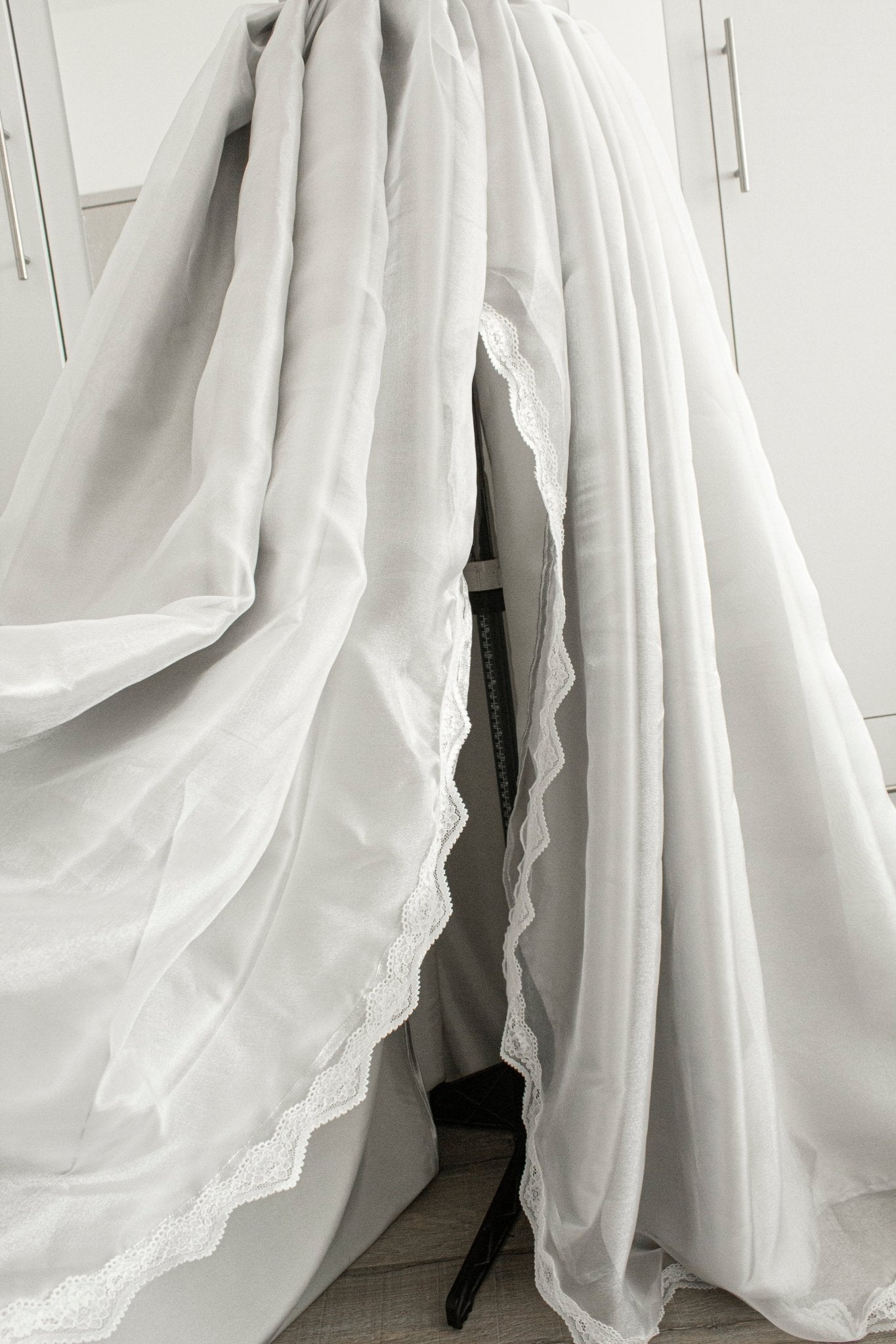Elegant Wedding Skirt with Front Slit and Train – White Organza, Lace, and Silver Satin Bridal Skirt, Custom Colors Available - Made To Measure By Asya Kolarova