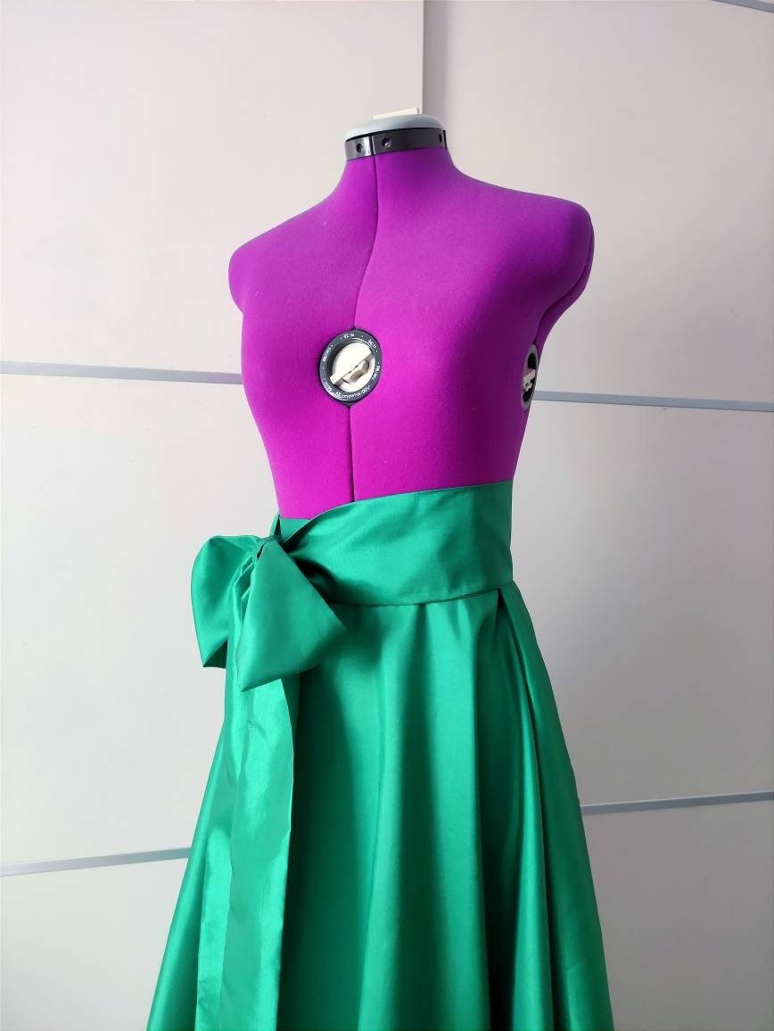 Emerald Green Wedding Skirt with Pockets and Bow – Long Formal Skirt | Bridesmaid Prom Evening Ball Skirt - Made To Measure Skirts By Asya Kolarova