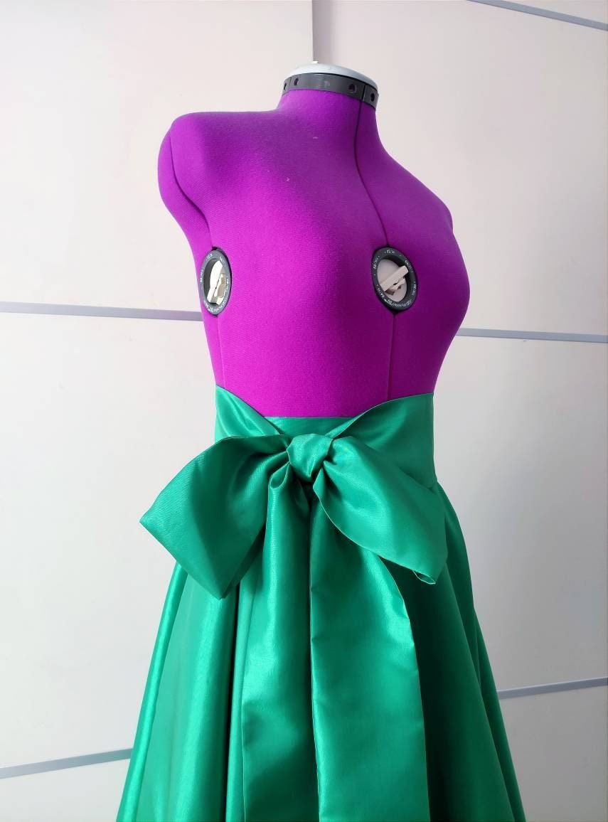 Emerald Green Wedding Skirt with Pockets and Bow – Long Formal Skirt | Bridesmaid Prom Evening Ball Skirt - Made To Measure Skirts By Asya Kolarova