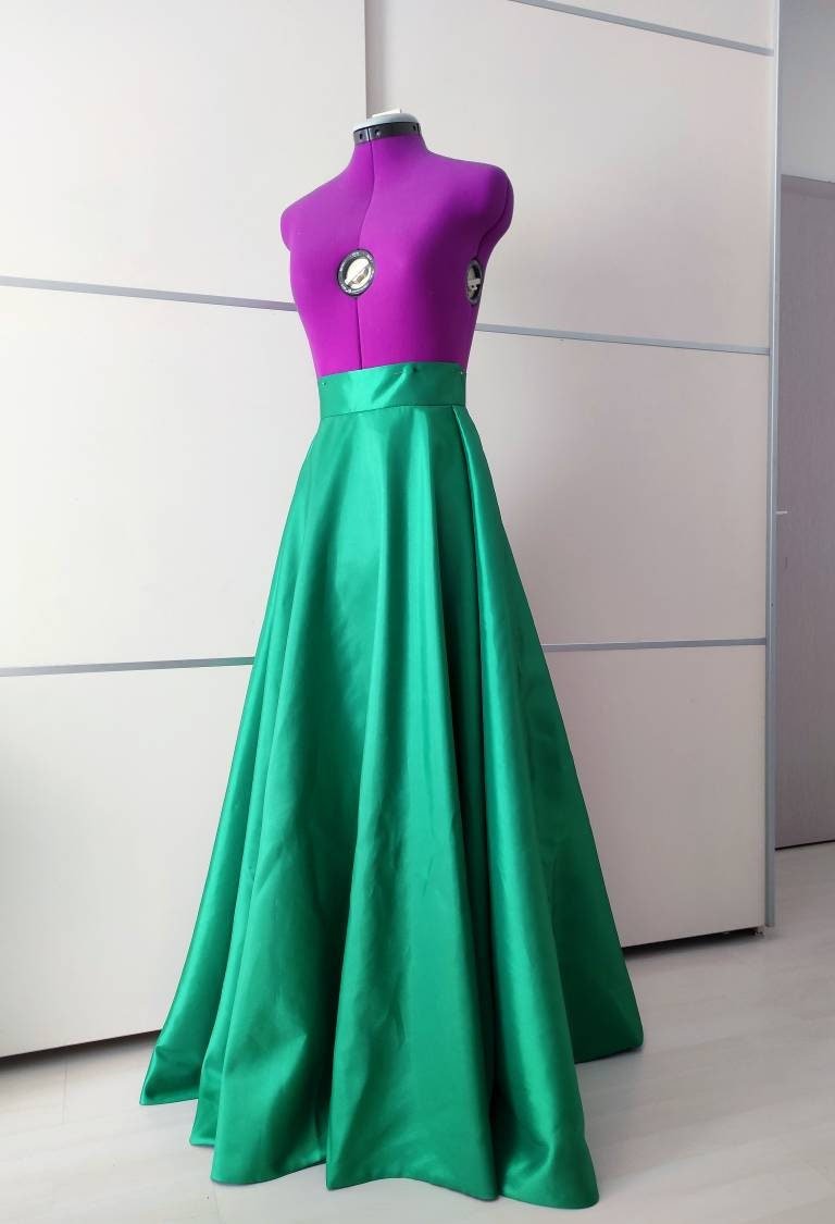 Emerald Green Wedding Skirt with Pockets and Bow – Long Formal Skirt | Bridesmaid Prom Evening Ball Skirt - Made To Measure Skirts By Asya Kolarova