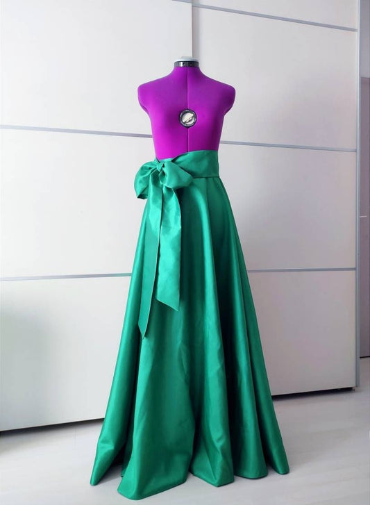 Emerald Green Wedding Skirt with Pockets and Bow – Long Formal Skirt | Bridesmaid Prom Evening Ball Skirt - Made To Measure Skirts By Asya Kolarova