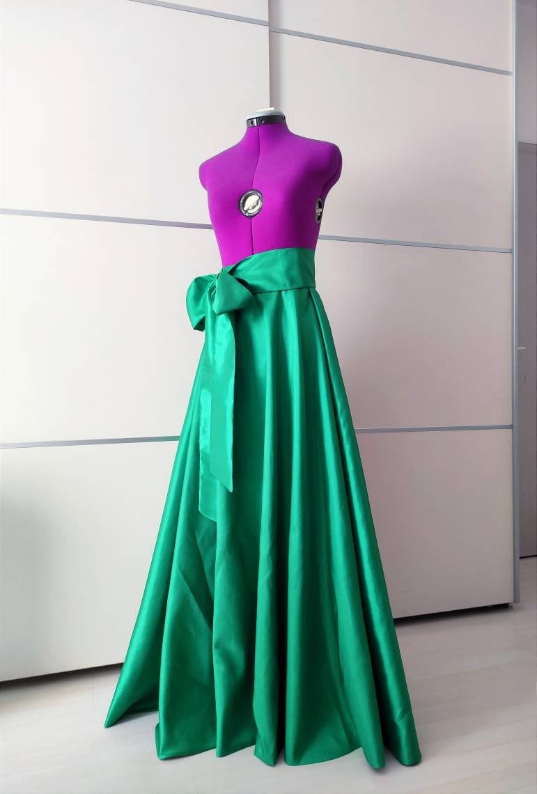 Emerald Green Wedding Skirt with Pockets and Bow – Long Formal Skirt | Bridesmaid Prom Evening Ball Skirt - Made To Measure Skirts By Asya Kolarova