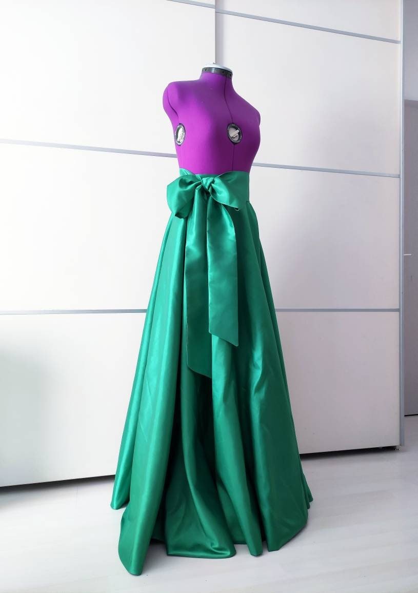 Emerald Green Wedding Skirt with Pockets and Bow – Long Formal Skirt | Bridesmaid Prom Evening Ball Skirt - Made To Measure Skirts By Asya Kolarova
