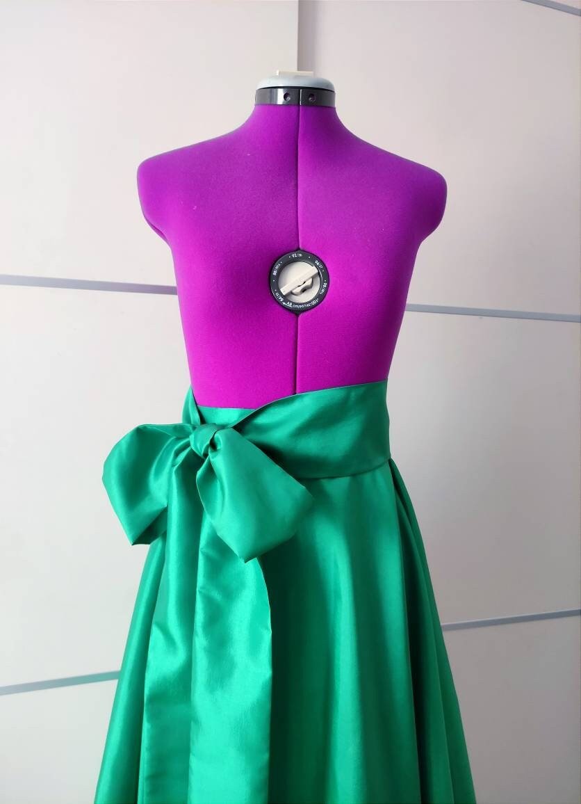 Emerald Green Wedding Skirt with Pockets and Bow – Long Formal Skirt | Bridesmaid Prom Evening Ball Skirt - Made To Measure Skirts By Asya Kolarova