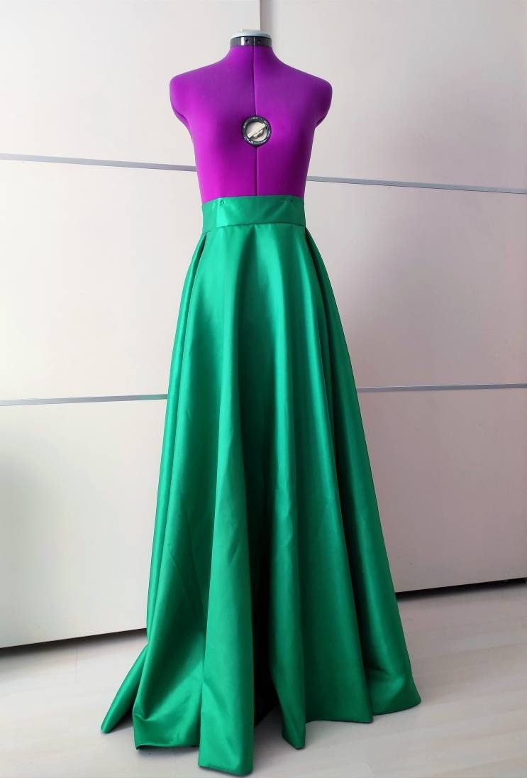 Emerald Green Wedding Skirt with Pockets and Bow – Long Formal Skirt | Bridesmaid Prom Evening Ball Skirt - Made To Measure Skirts By Asya Kolarova