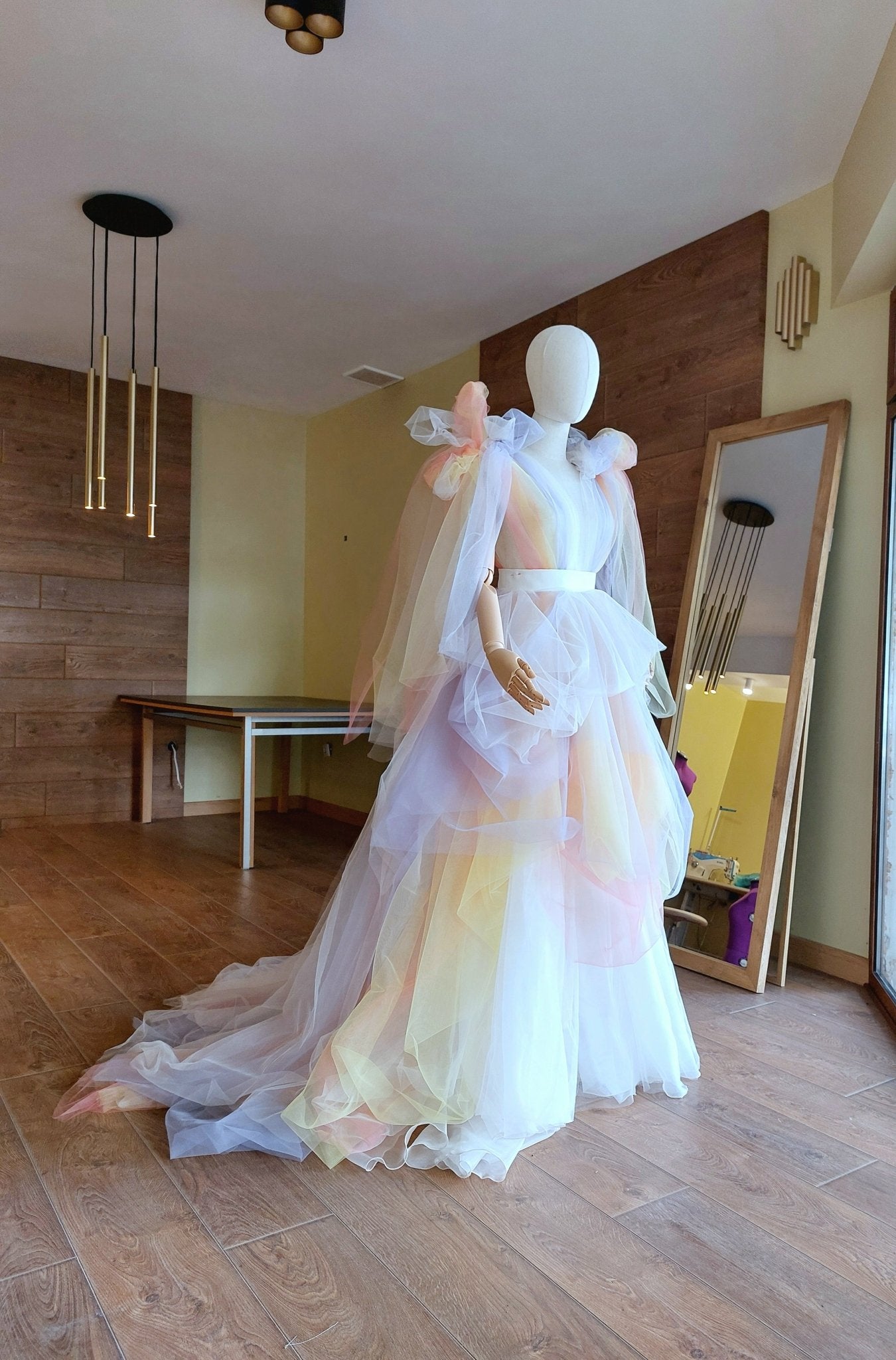 Fairy Pastel Skirt Custom Ombre Tulle Skirt with Train, Multilayer Draped Skirt for Wedding, Prom, Photoshoot β Handmade by Asya Kolarova - Made To Measure Skirts By Asya Kolarova