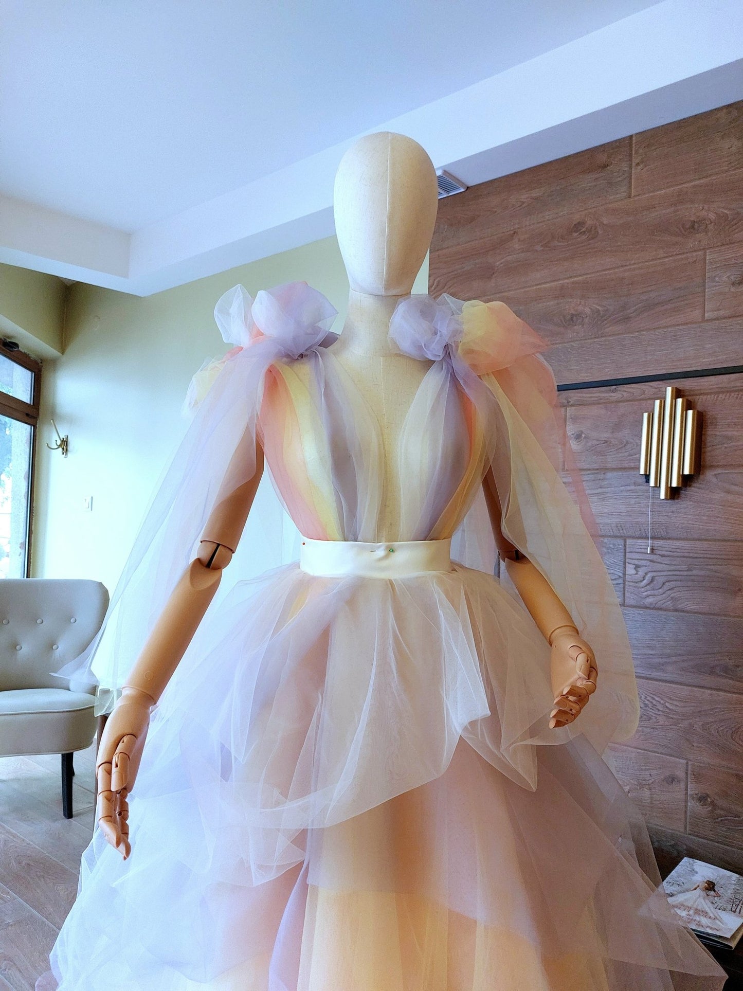 Fairy Pastel Skirt Custom Ombre Tulle Skirt with Train, Multilayer Draped Skirt for Wedding, Prom, Photoshoot β Handmade by Asya Kolarova - Made To Measure Skirts By Asya Kolarova