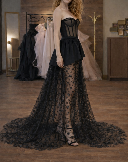 Couture Sheer Corset Gown with Lace Overlay