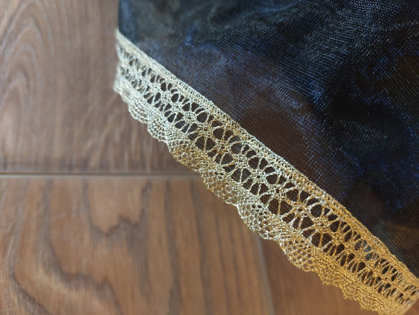 Gothic Ball Skirt Black Princess Skirt in Satin & Organza – Dramatic Cosplay Ball Gown with Gold Lace Trim - Made To Measure Skirts By Asya Kolarova