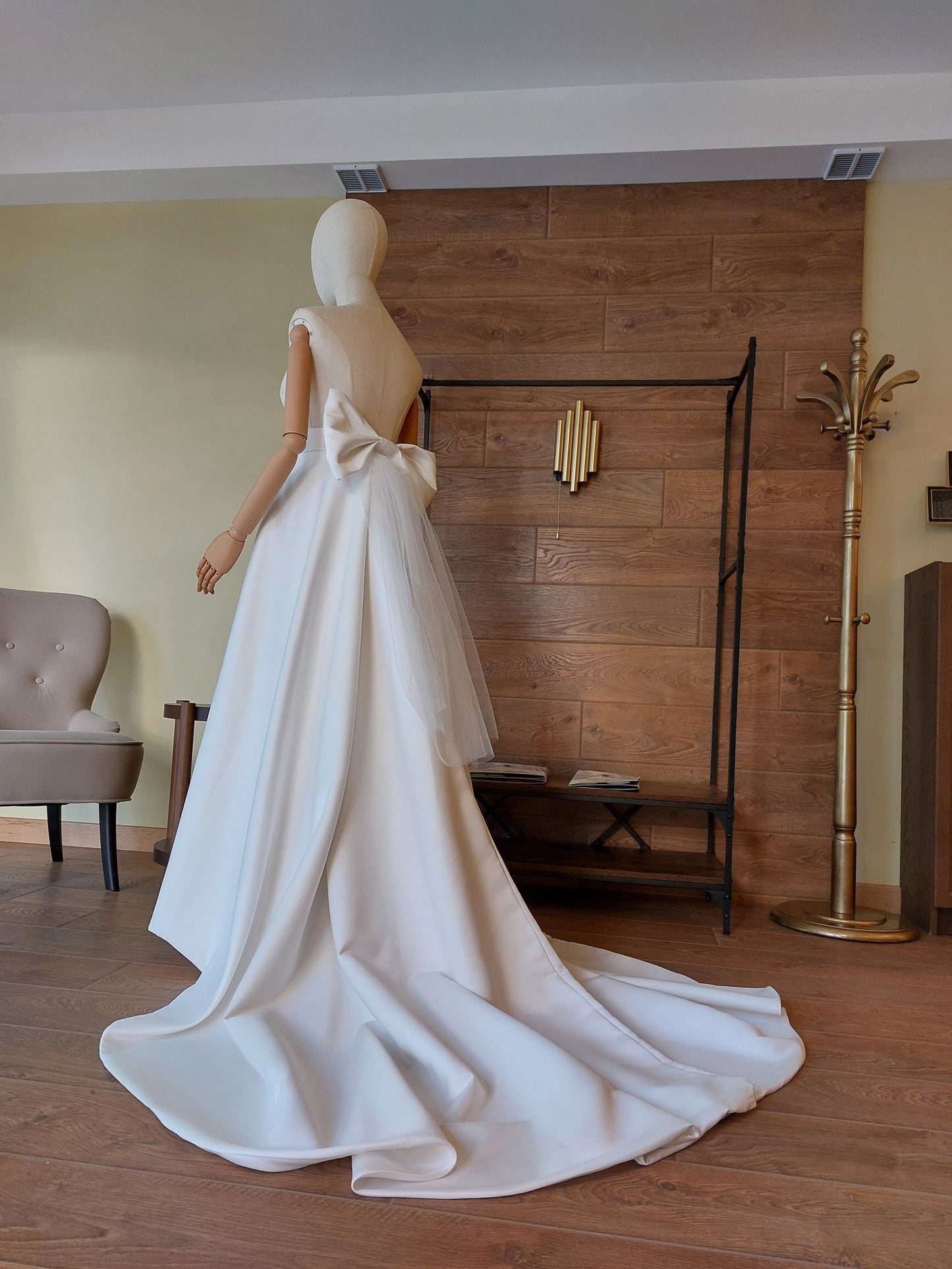 High - Low Bridal Skirt with Train, Big Bow and Pockets: Matte Satin Wedding Gown Separate - Made To Measure Skirts By Asya Kolarova