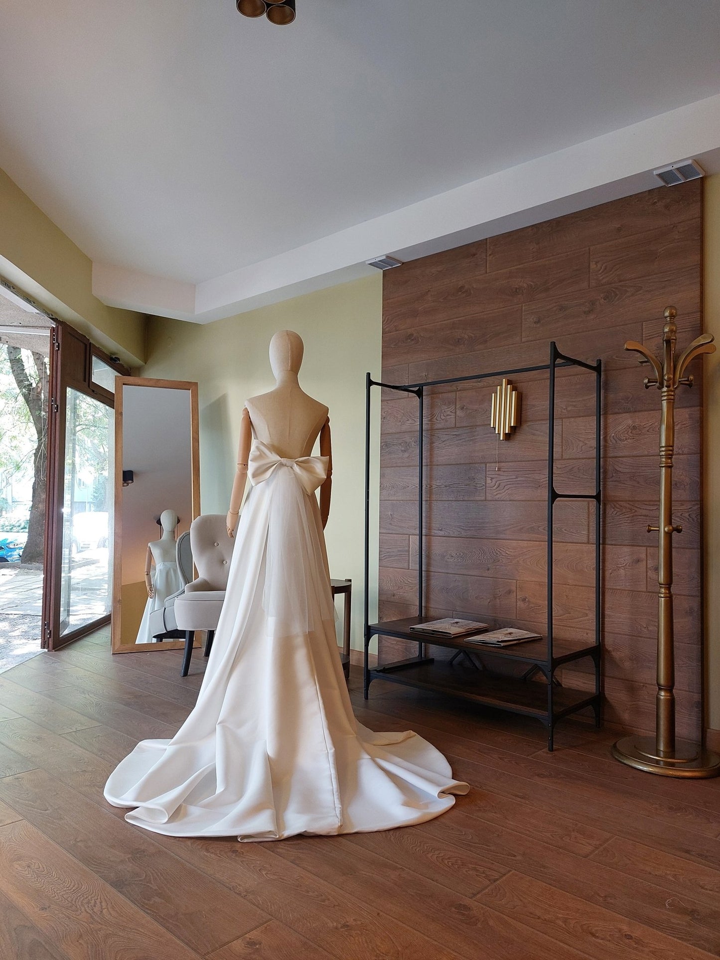 High - Low Bridal Skirt with Train, Big Bow and Pockets: Matte Satin Wedding Gown Separate - Made To Measure Skirts By Asya Kolarova