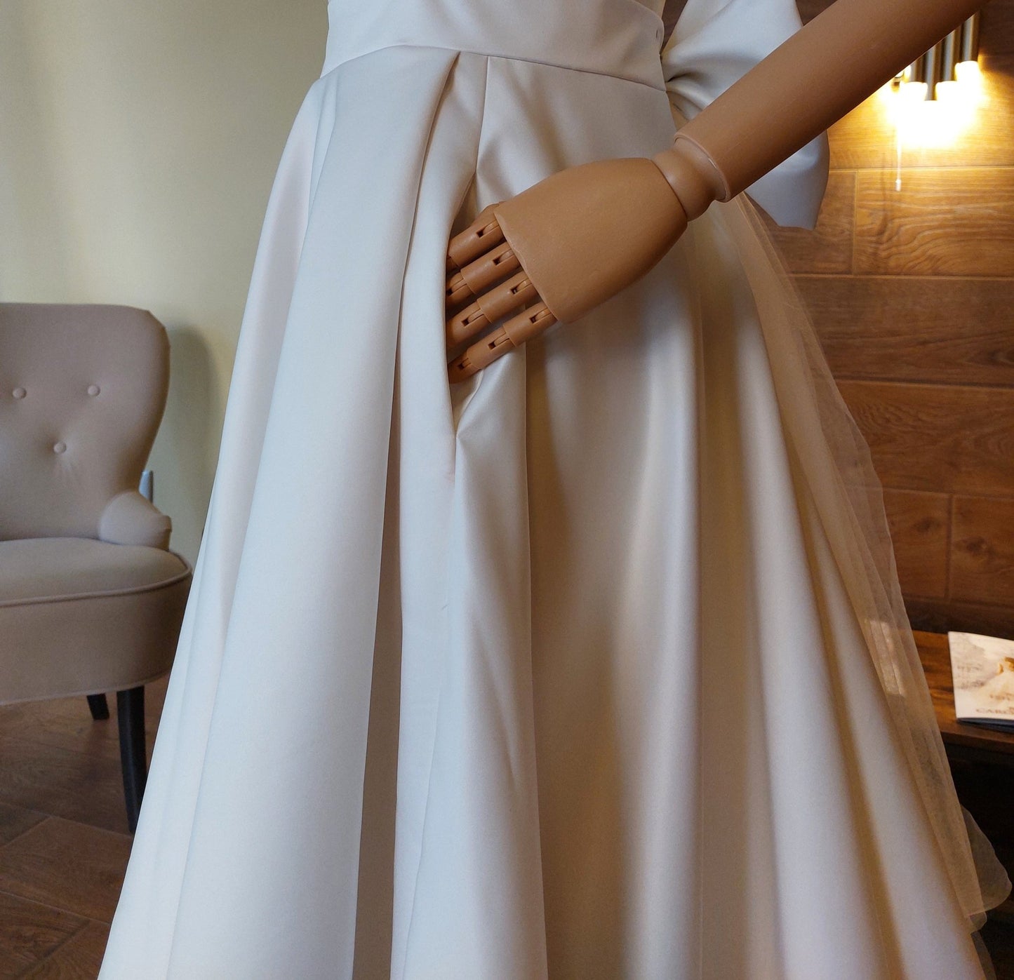 High - Low Bridal Skirt with Train, Big Bow and Pockets: Matte Satin Wedding Gown Separate - Made To Measure Skirts By Asya Kolarova