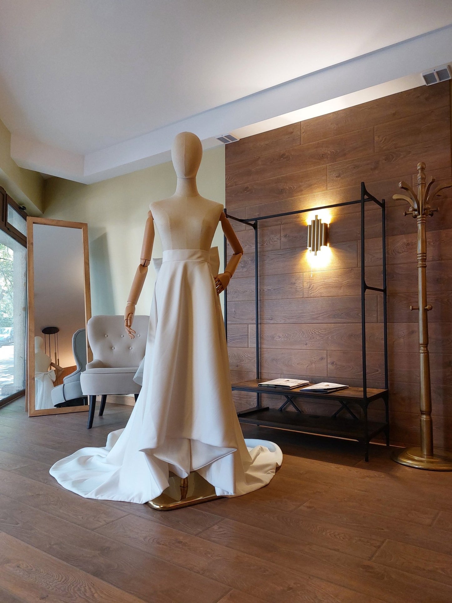 High - Low Bridal Skirt with Train, Big Bow and Pockets: Matte Satin Wedding Gown Separate - Made To Measure Skirts By Asya Kolarova