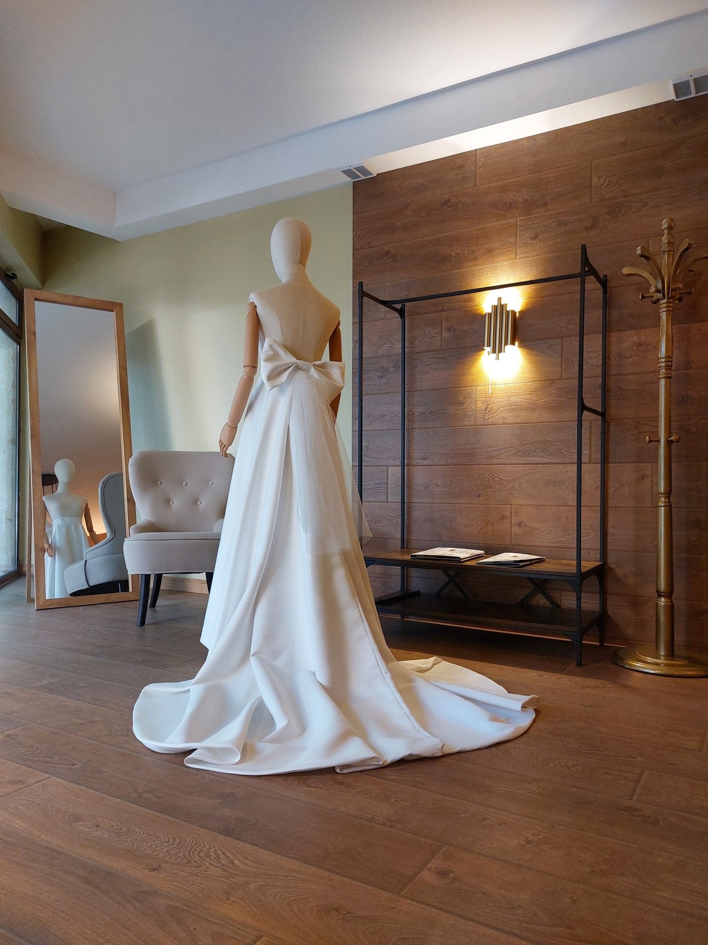High - Low Bridal Skirt with Train, Big Bow and Pockets: Matte Satin Wedding Gown Separate - Made To Measure Skirts By Asya Kolarova