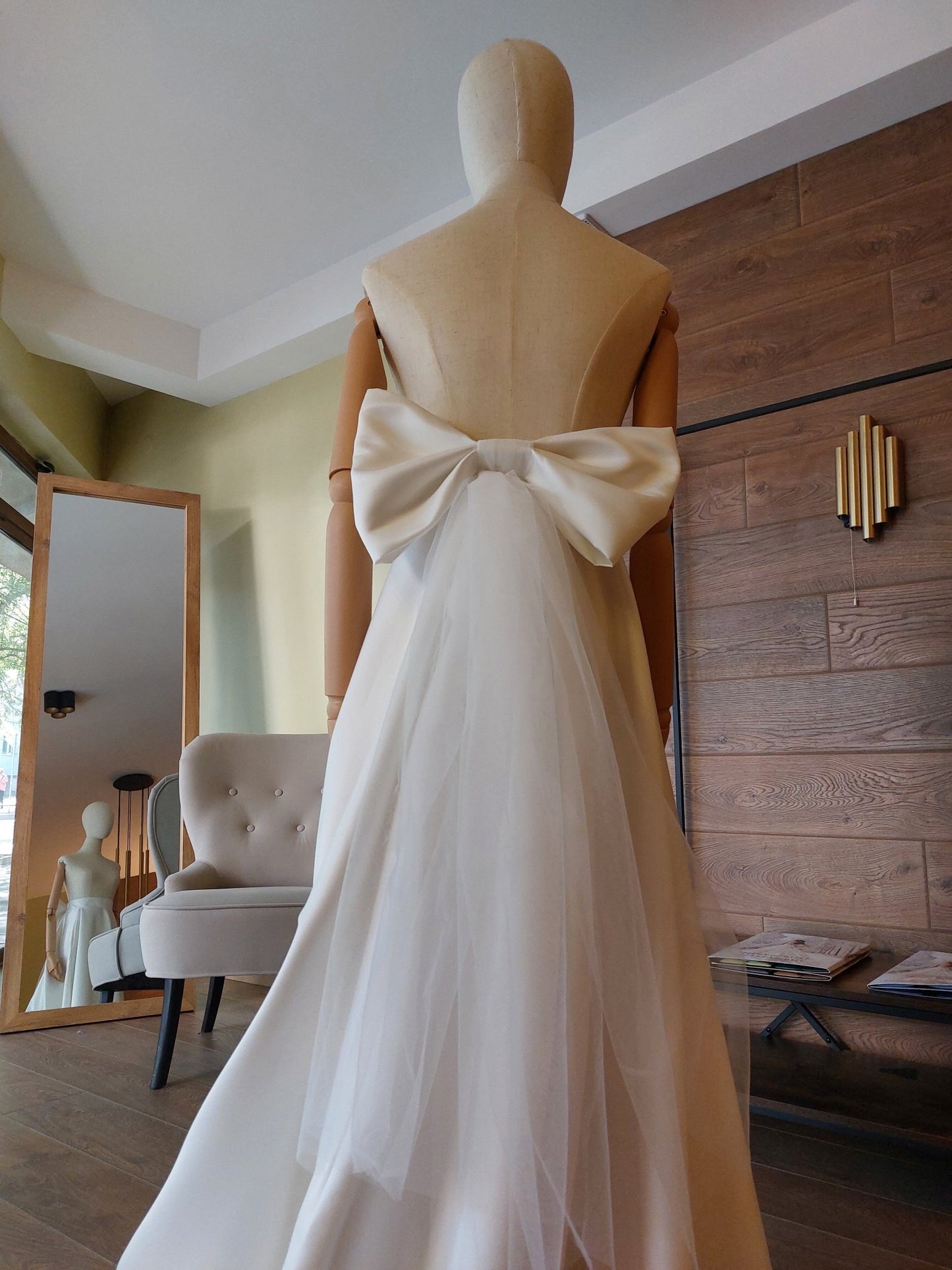 High - Low Bridal Skirt with Train, Big Bow and Pockets: Matte Satin Wedding Gown Separate - Made To Measure Skirts By Asya Kolarova