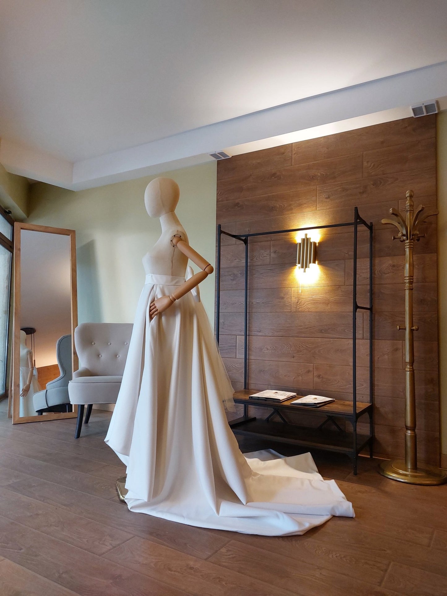 High - Low Bridal Skirt with Train, Big Bow and Pockets: Matte Satin Wedding Gown Separate - Made To Measure Skirts By Asya Kolarova