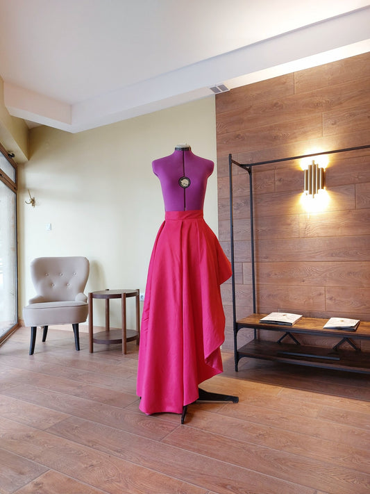 Hot Pink Side High - Low Taffeta Skirt. Bridesmaid Skirt Wedding Skirt Sexy Party Separate All Colors Formal Wear Outfit - Made To Measure Skirts By Asya Kolarova