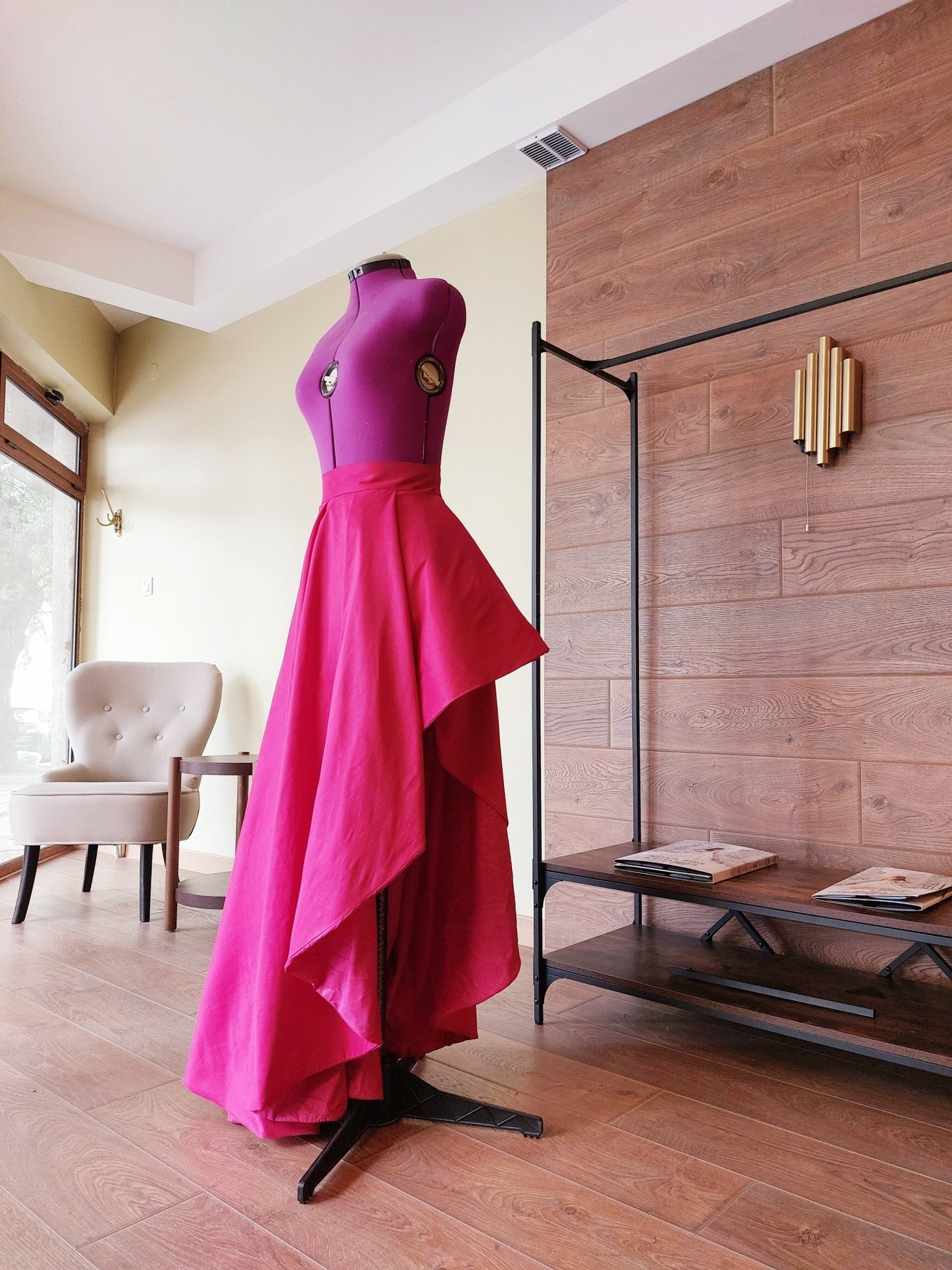 Hot Pink Side High - Low Taffeta Skirt. Bridesmaid Skirt Wedding Skirt Sexy Party Separate All Colors Formal Wear Outfit - Made To Measure Skirts By Asya Kolarova