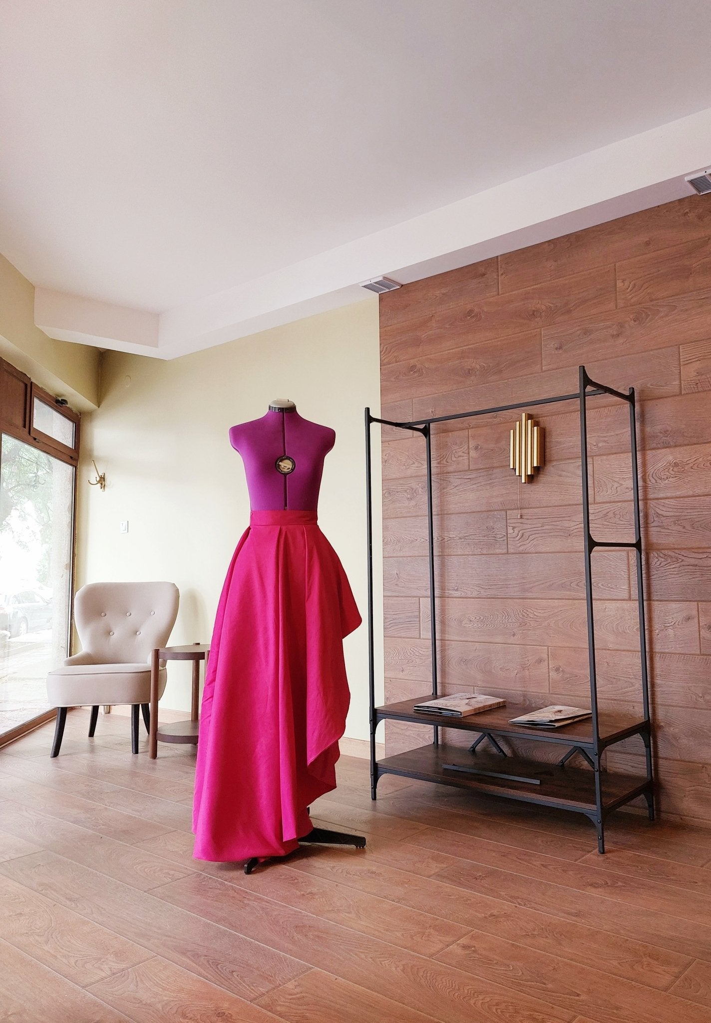 Hot Pink Side High - Low Taffeta Skirt. Bridesmaid Skirt Wedding Skirt Sexy Party Separate All Colors Formal Wear Outfit - Made To Measure Skirts By Asya Kolarova