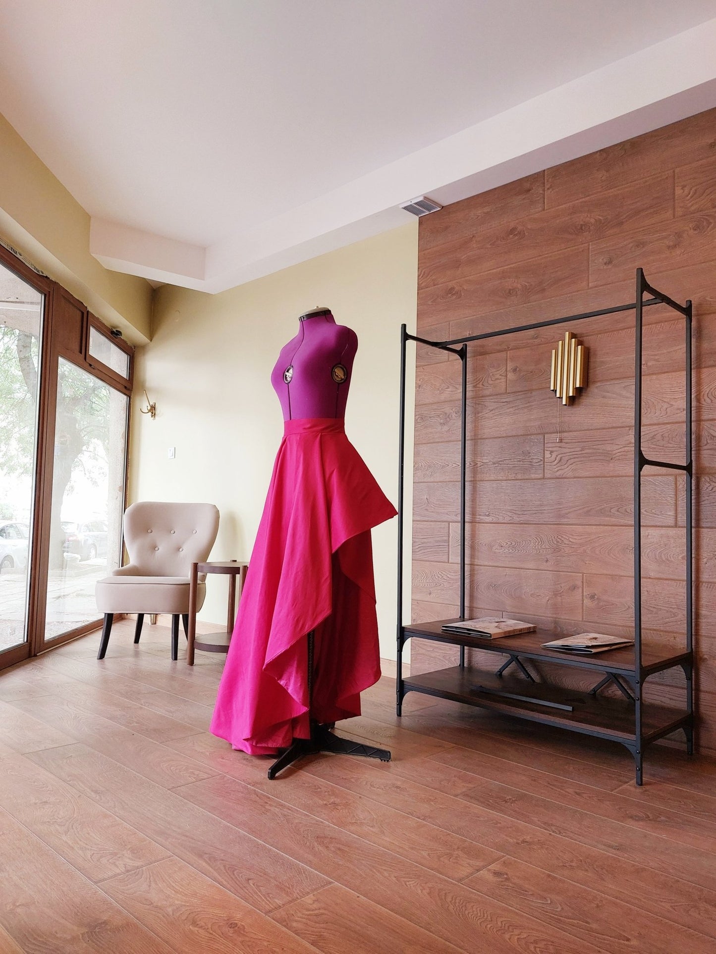 Hot Pink Side High - Low Taffeta Skirt. Bridesmaid Skirt Wedding Skirt Sexy Party Separate All Colors Formal Wear Outfit - Made To Measure Skirts By Asya Kolarova