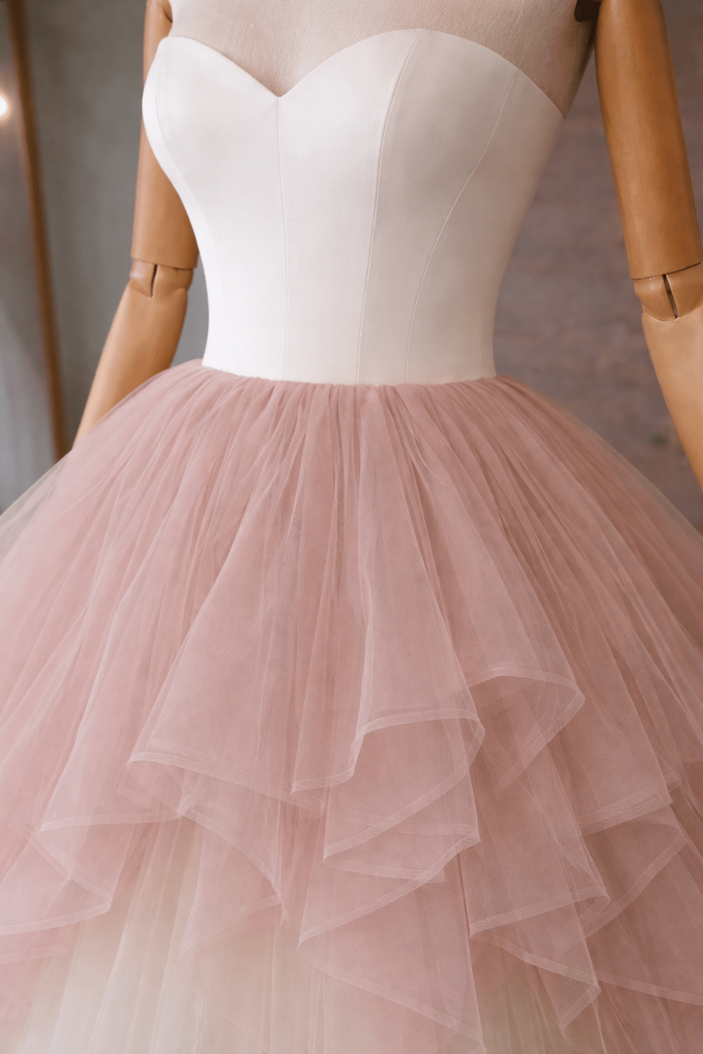 Hourglass Corset Wedding Dress with Blush Ombre Tulle Skirt – Strapless Bridal Gown, Custom Made - By Asya Kolarova