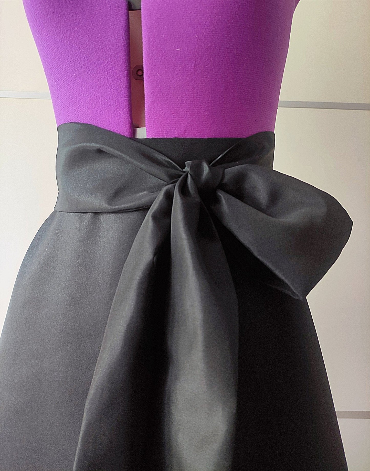 Long Black Taffeta Skirt: A - Line, Floor - Length, with Pockets and Soft Tie Bow Made - to - measure - Made To Measure By Asya Kolarova