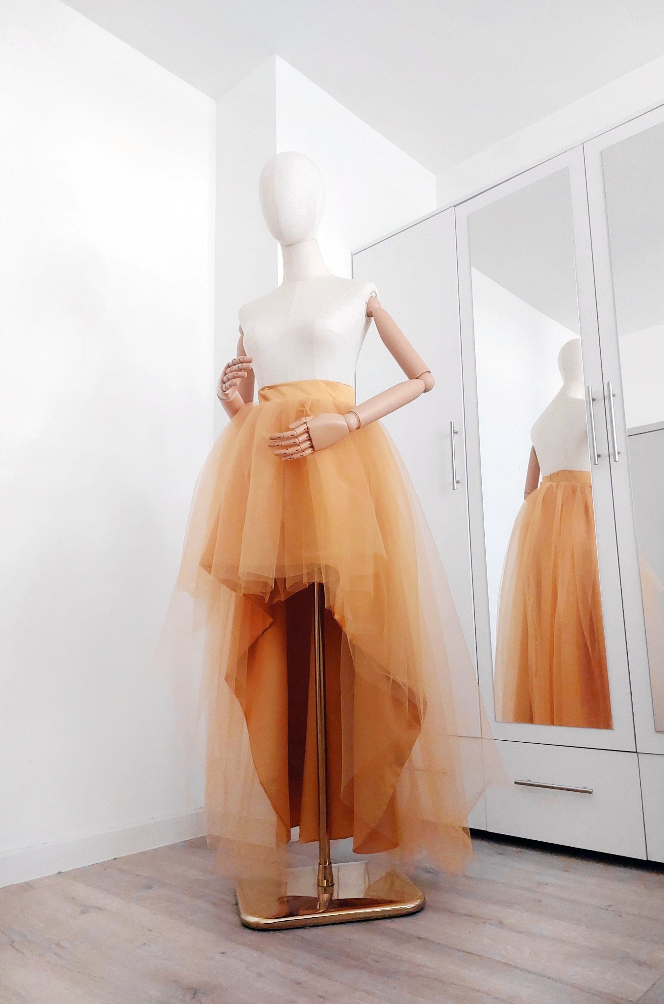 Luxury High Low Tulle Skirt – Puffy Asymmetrical Wedding Tutu with Satin Base – Custom Made Formal Skirt in Golden Ochre Bridesmaid Skirt - Made To Measure Skirts By Asya Kolarova