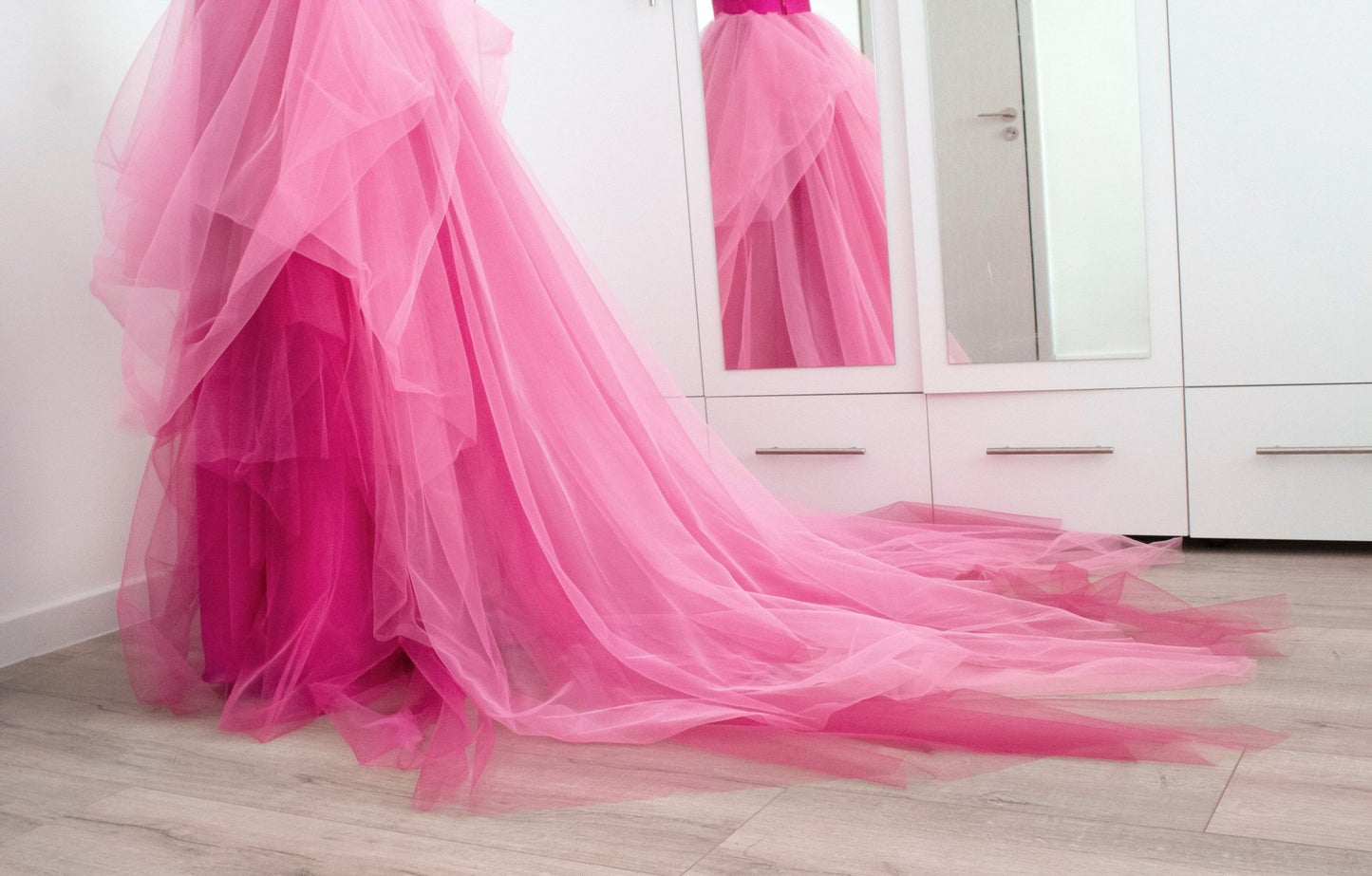 Ombre Tulle Skirt with Cathedral Train - Magenta & Hot Pink Custom Made Wedding Skirt Bridal Photo Session Romantic Photoshoot - Made To Measure By Asya Kolarova