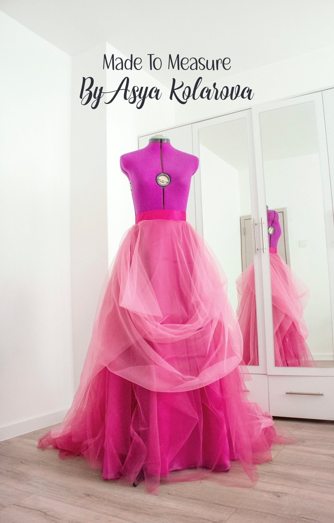 Ombre Tulle Skirt with Cathedral Train - Magenta & Hot Pink Custom Made Wedding Skirt Bridal Photo Session Romantic Photoshoot - Made To Measure By Asya Kolarova