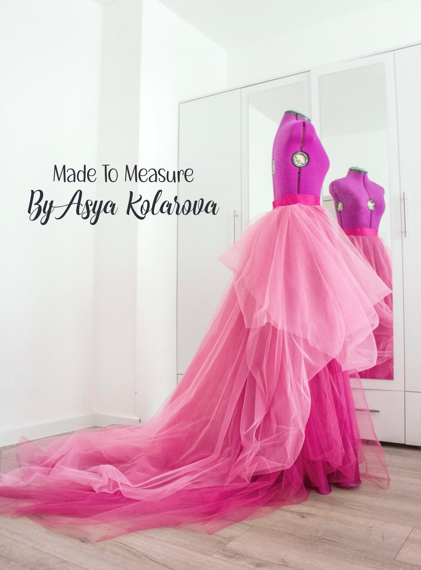 Ombre Tulle Skirt with Cathedral Train - Magenta & Hot Pink Custom Made Wedding Skirt Bridal Photo Session Romantic Photoshoot - Made To Measure By Asya Kolarova