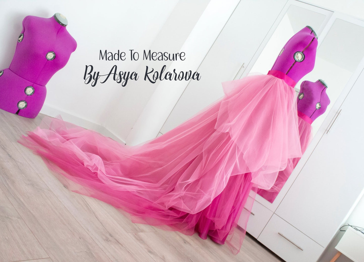 Ombre Tulle Skirt with Cathedral Train - Magenta & Hot Pink Custom Made Wedding Skirt Bridal Photo Session Romantic Photoshoot - Made To Measure By Asya Kolarova